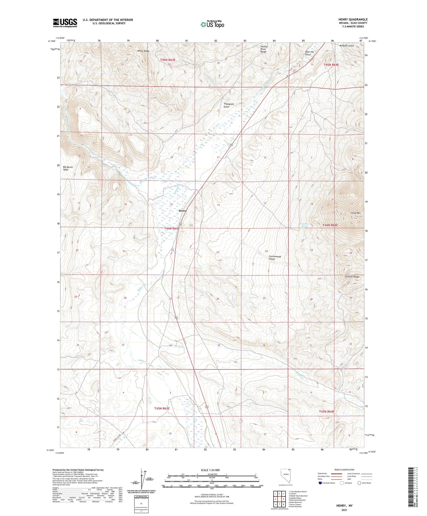 Henry Nevada US Topo Map Image