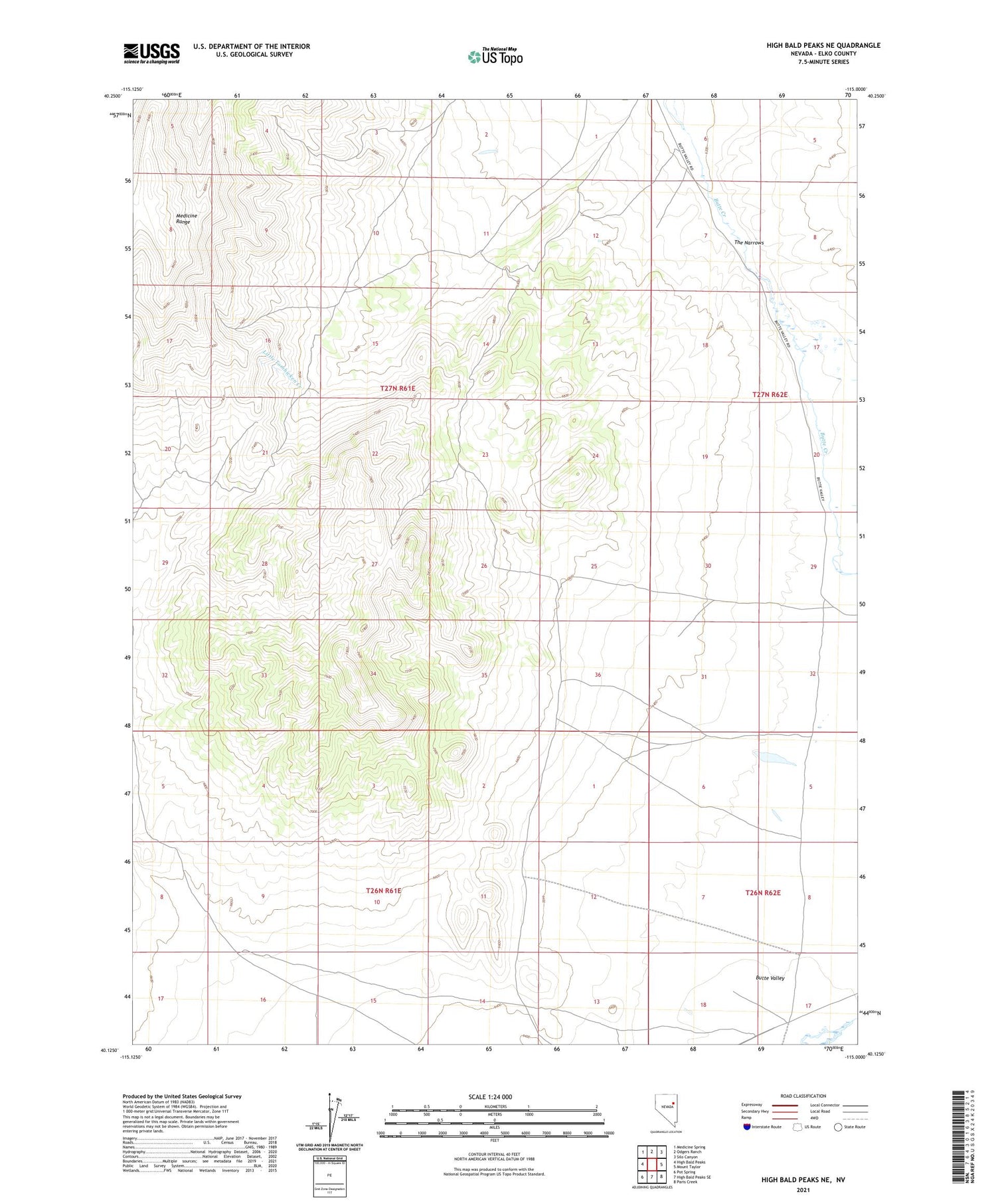 High Bald Peaks NE Nevada US Topo Map Image