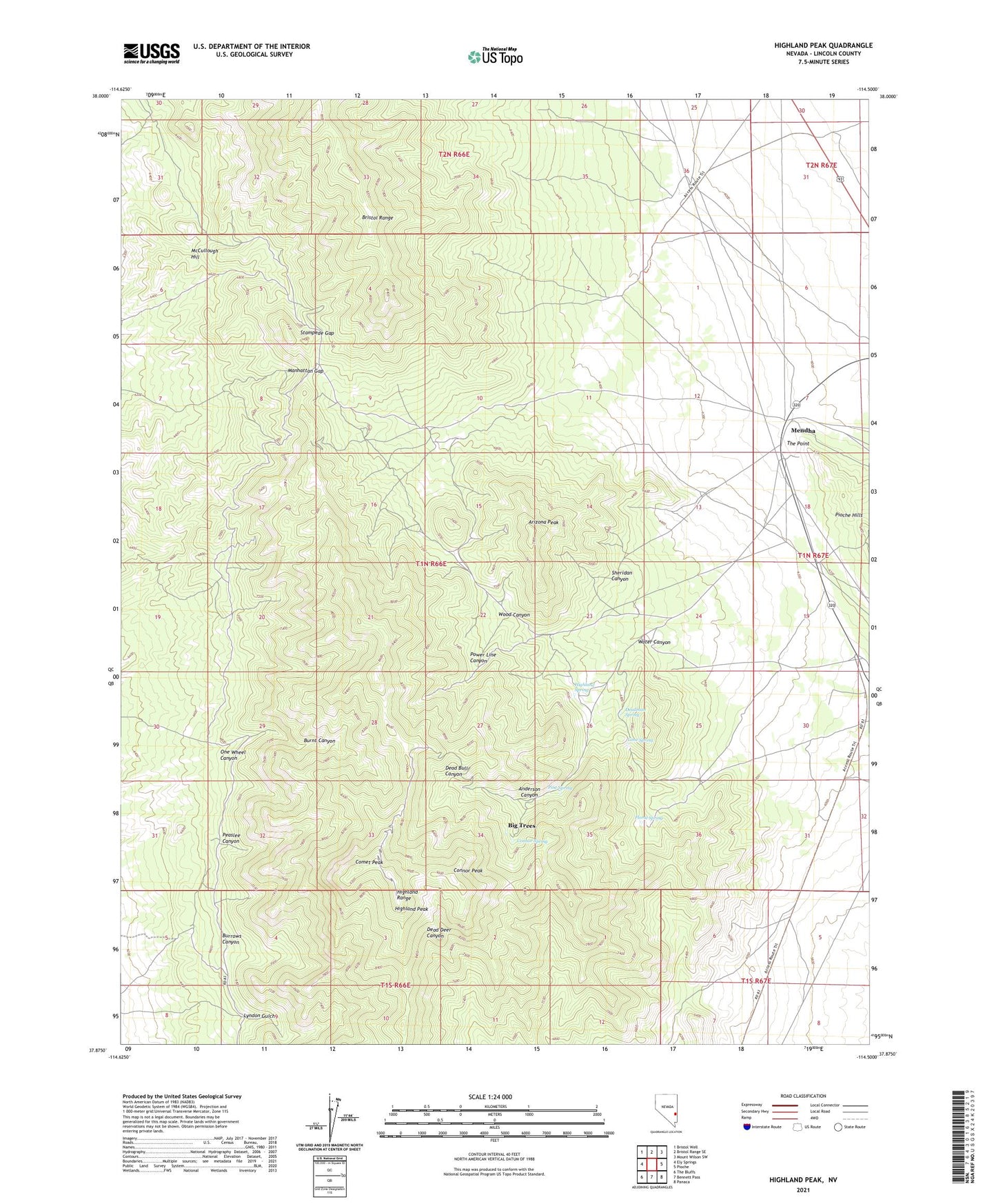 Highland Peak Nevada US Topo Map Image