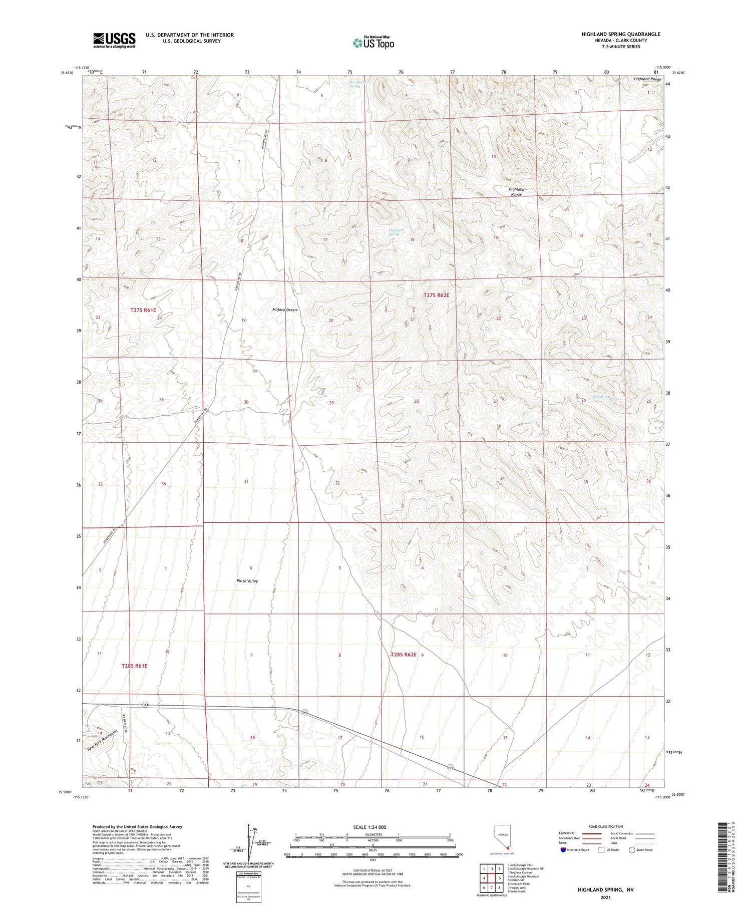 Highland Spring Nevada US Topo Map Image