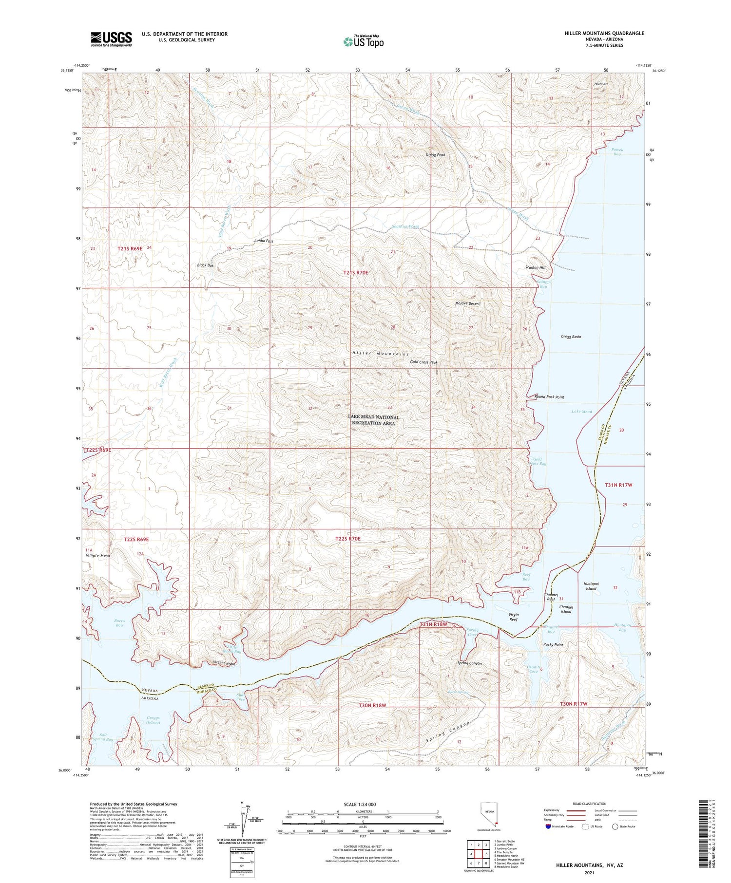 Hiller Mountains Nevada US Topo Map Image