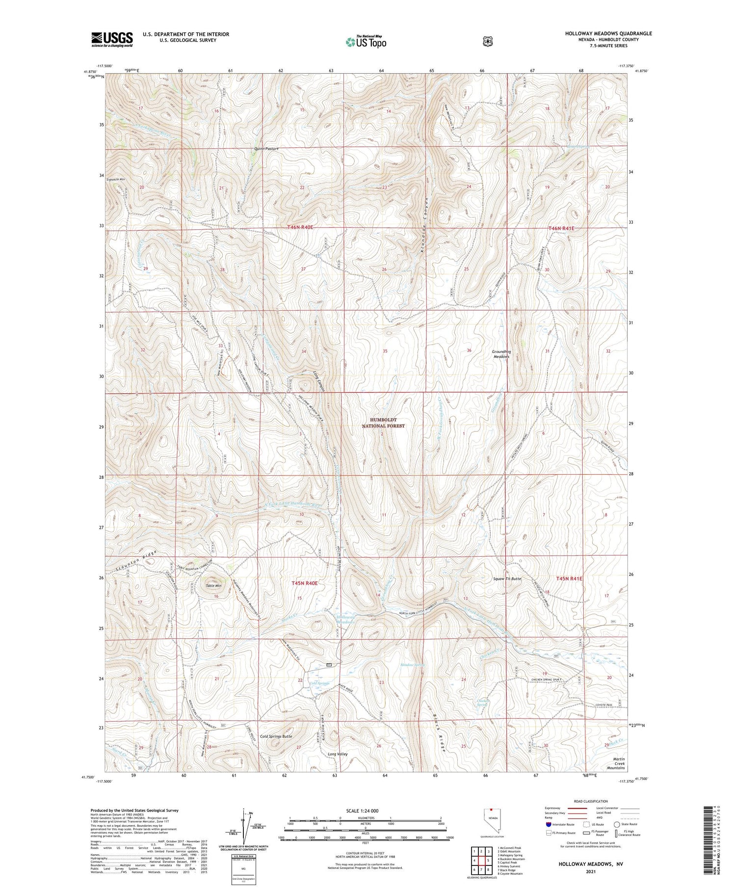 Holloway Meadows Nevada US Topo Map Image