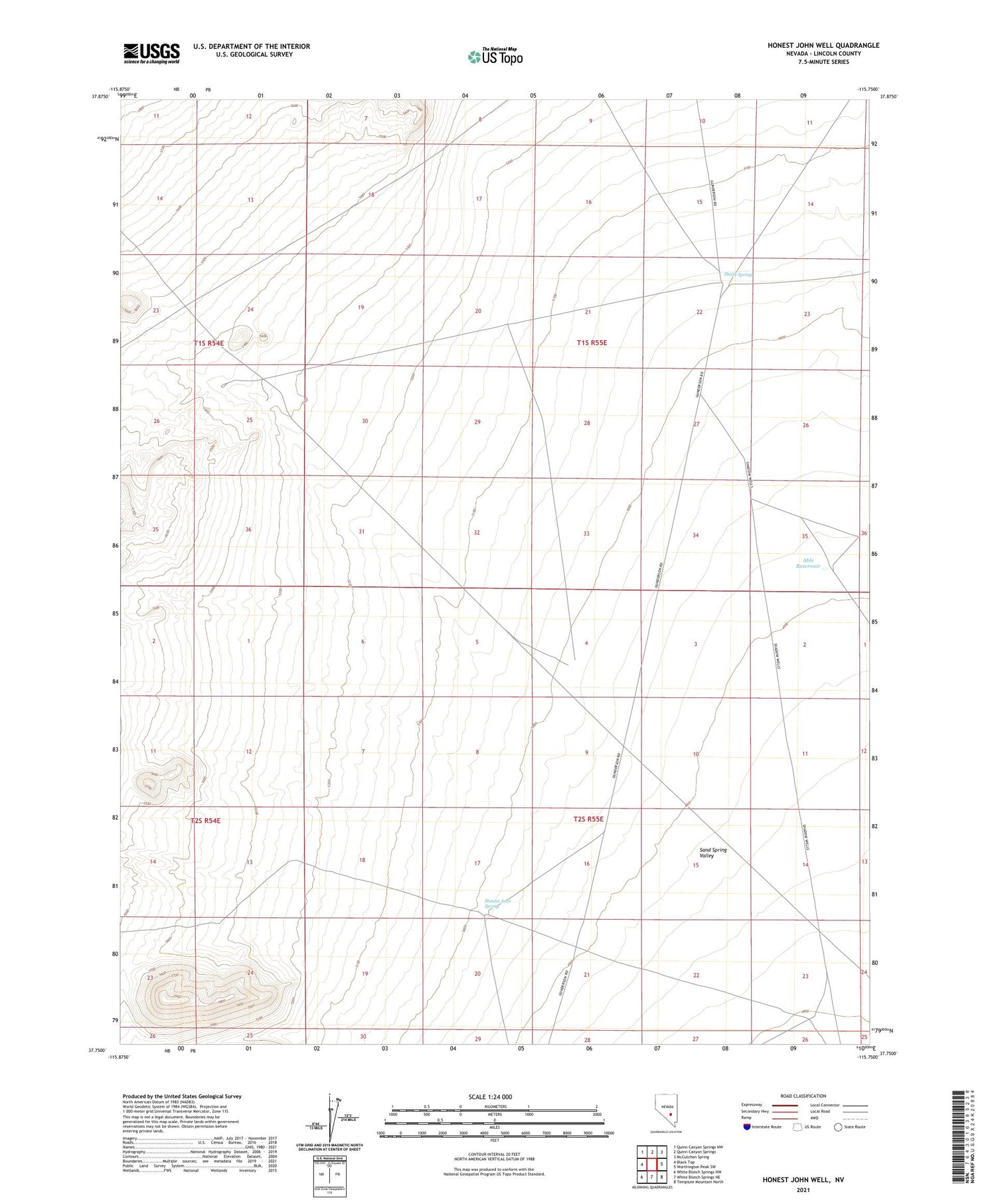 Honest John Well Nevada US Topo Map Image