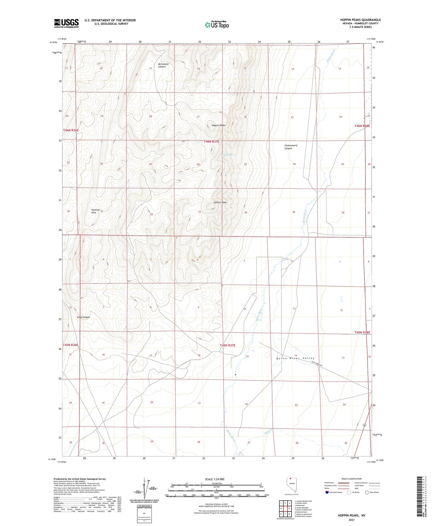Hoppin Peaks Nevada US Topo Map Image