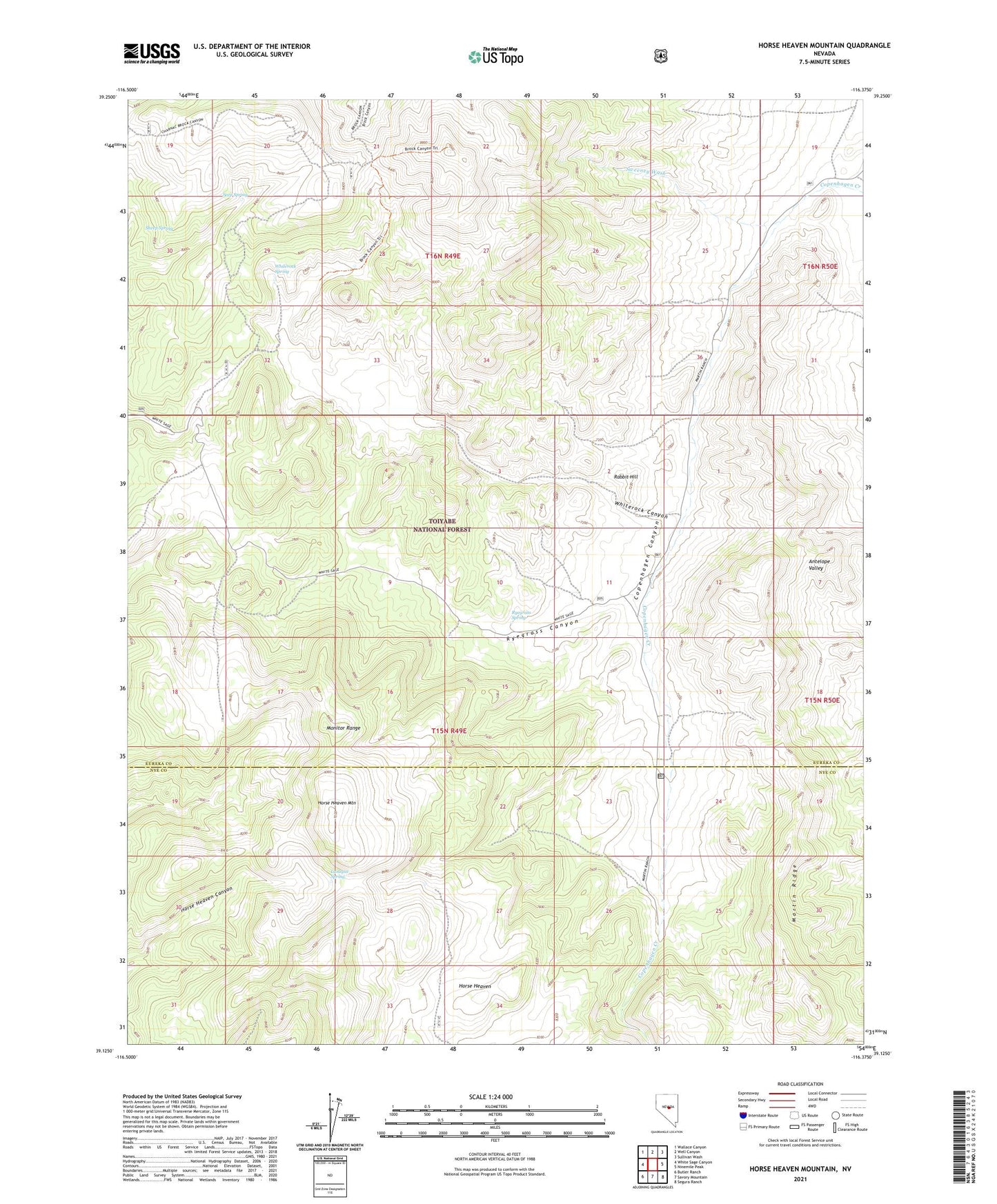 Horse Heaven Mountain Nevada US Topo Map Image