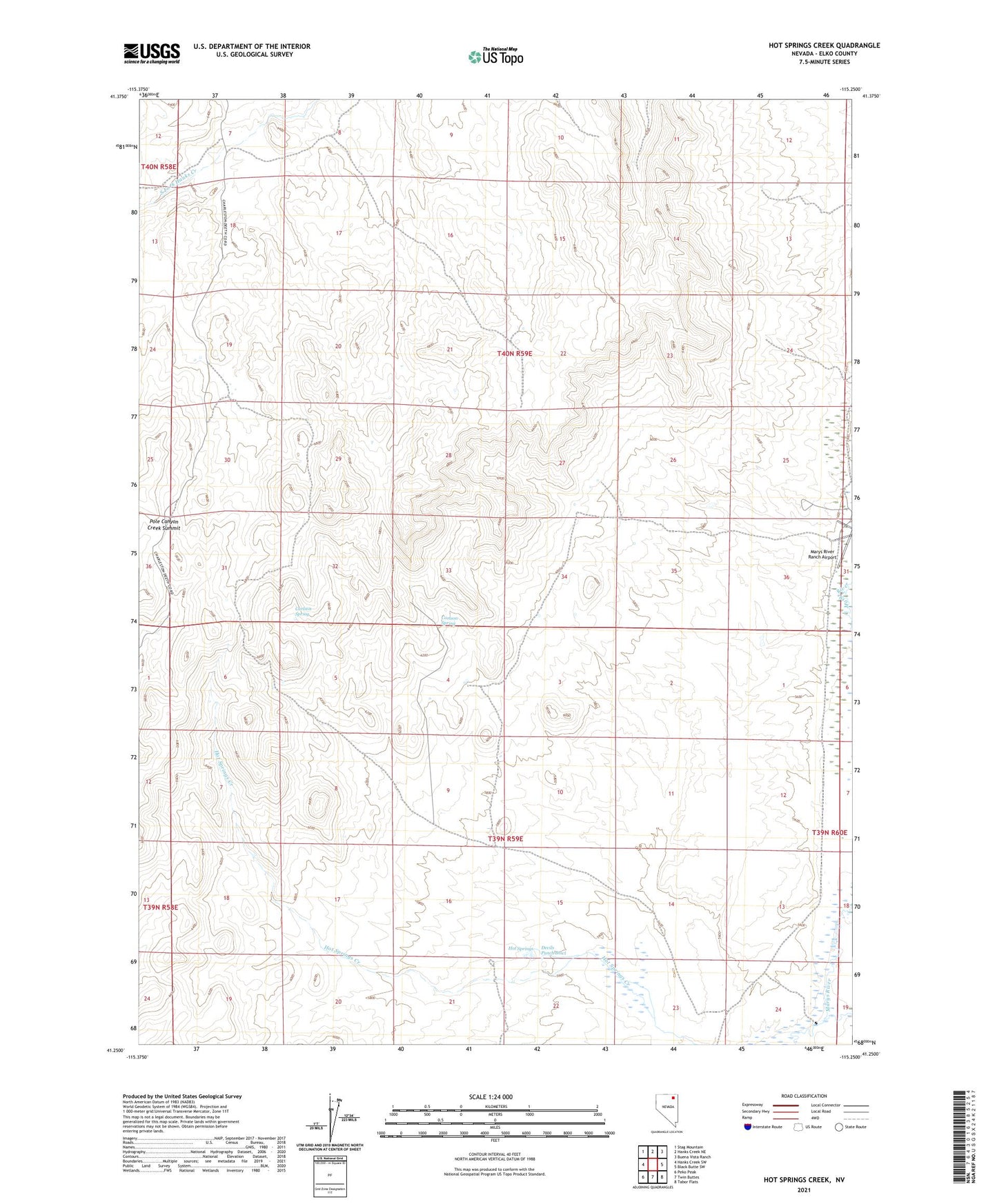 Hot Springs Creek Nevada US Topo Map Image