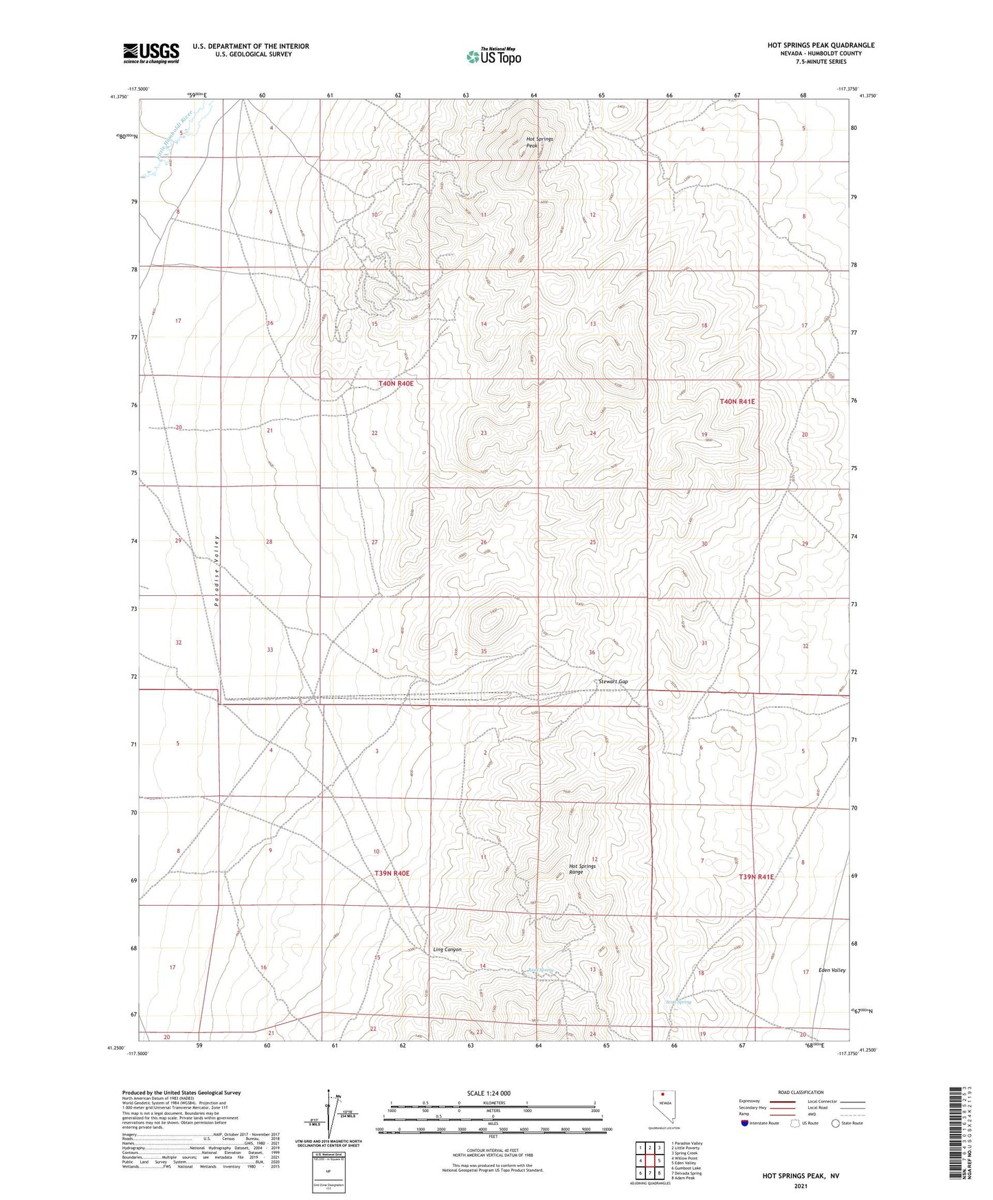 Hot Springs Peak Nevada US Topo Map Image
