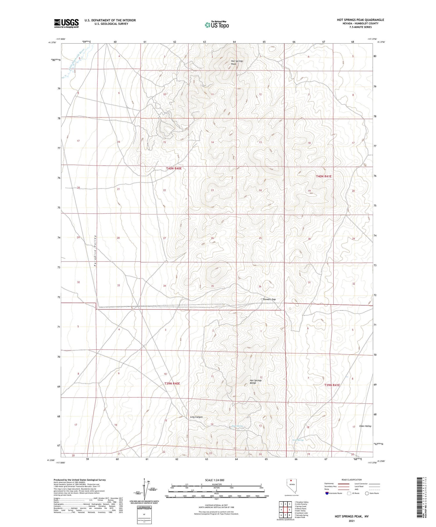 Hot Springs Peak Nevada US Topo Map Image