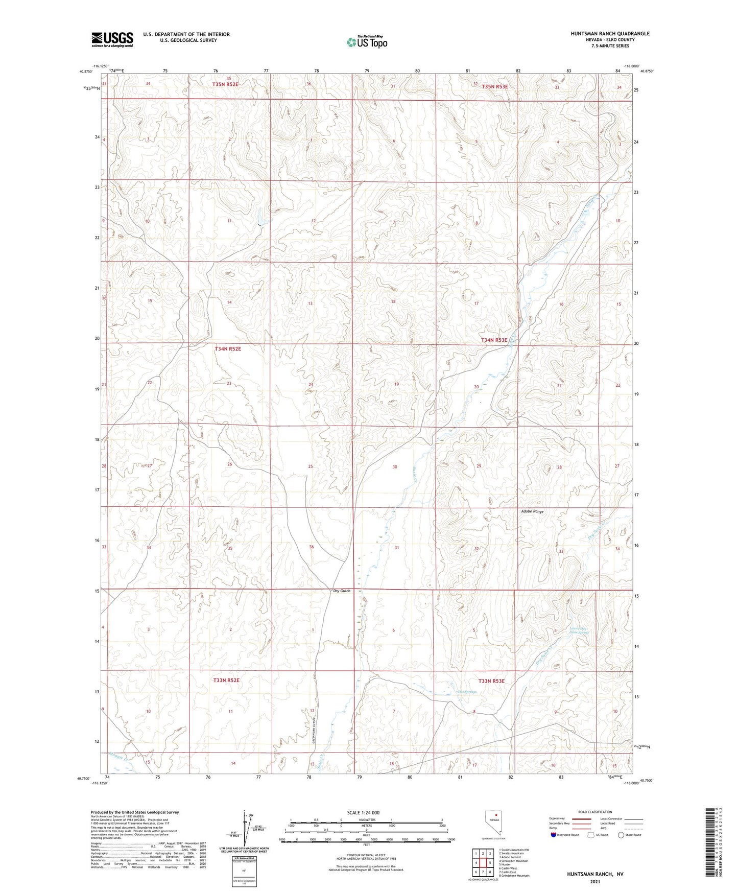 Huntsman Ranch Nevada US Topo Map Image