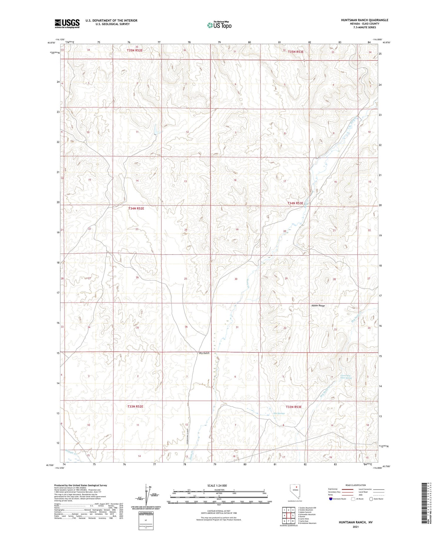 Huntsman Ranch Nevada US Topo Map Image