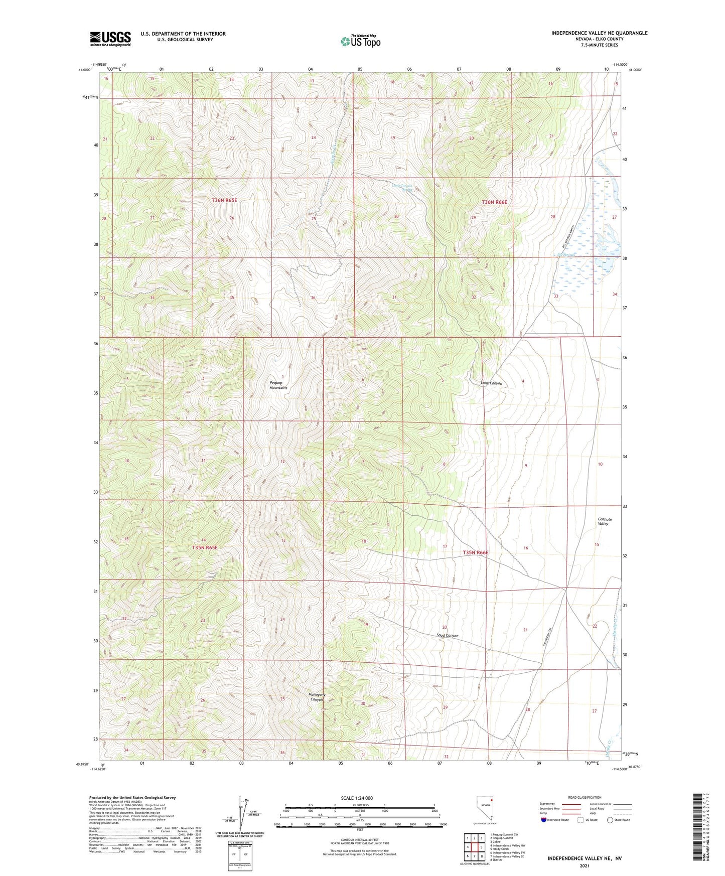 Independence Valley NE Nevada US Topo Map Image