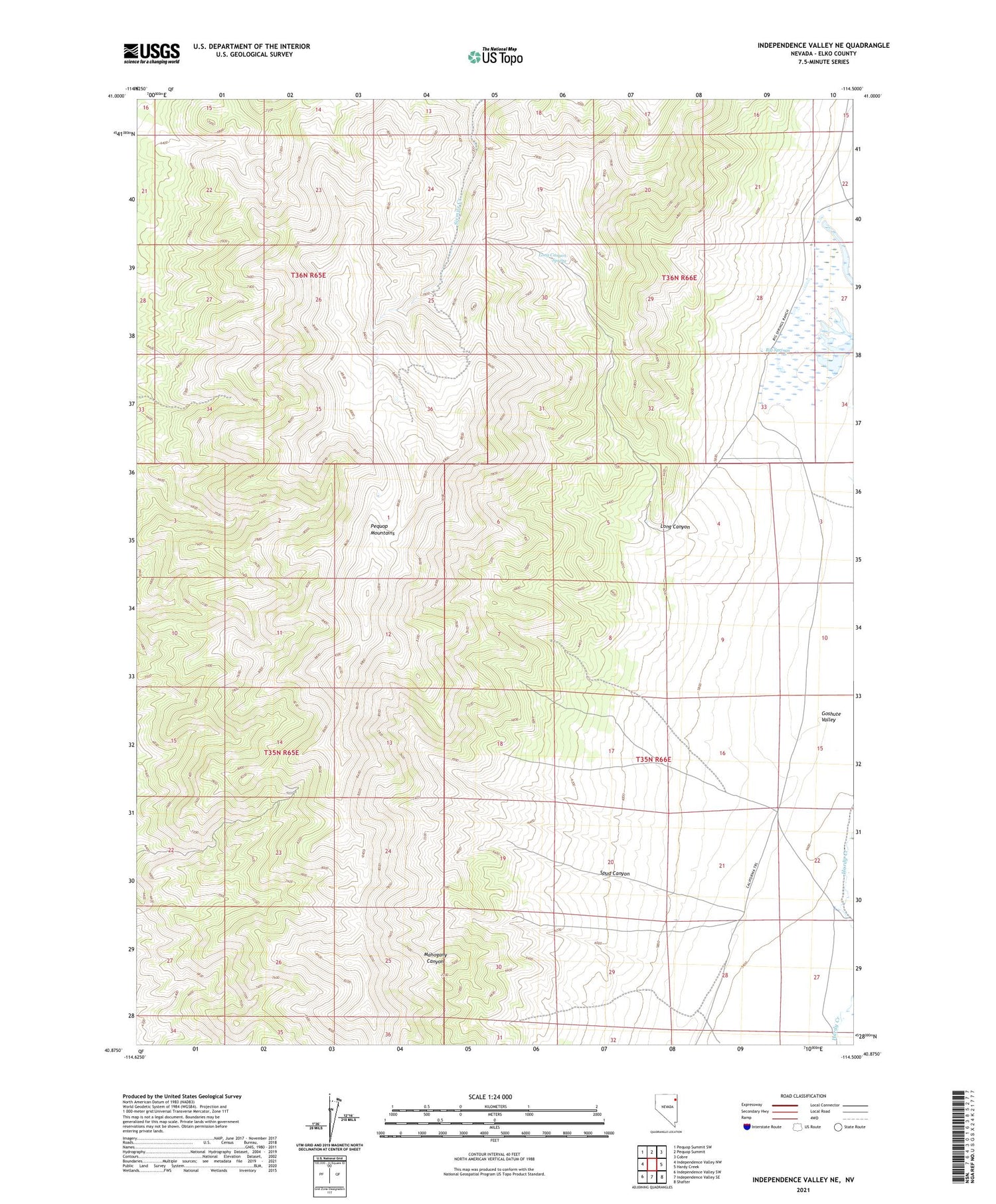 Independence Valley NE Nevada US Topo Map Image