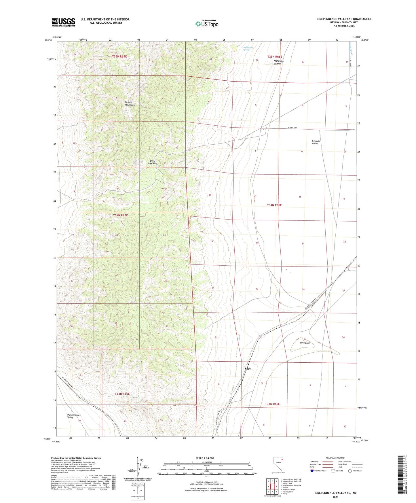 Independence Valley SE Nevada US Topo Map Image