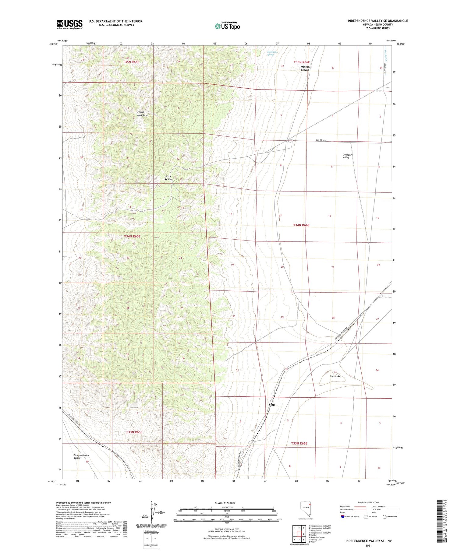 Independence Valley SE Nevada US Topo Map Image