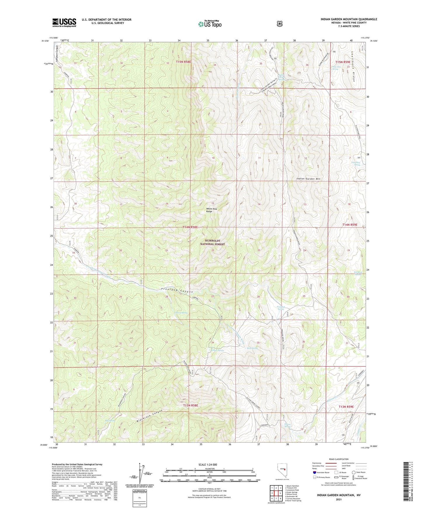 Indian Garden Mountain Nevada US Topo Map Image