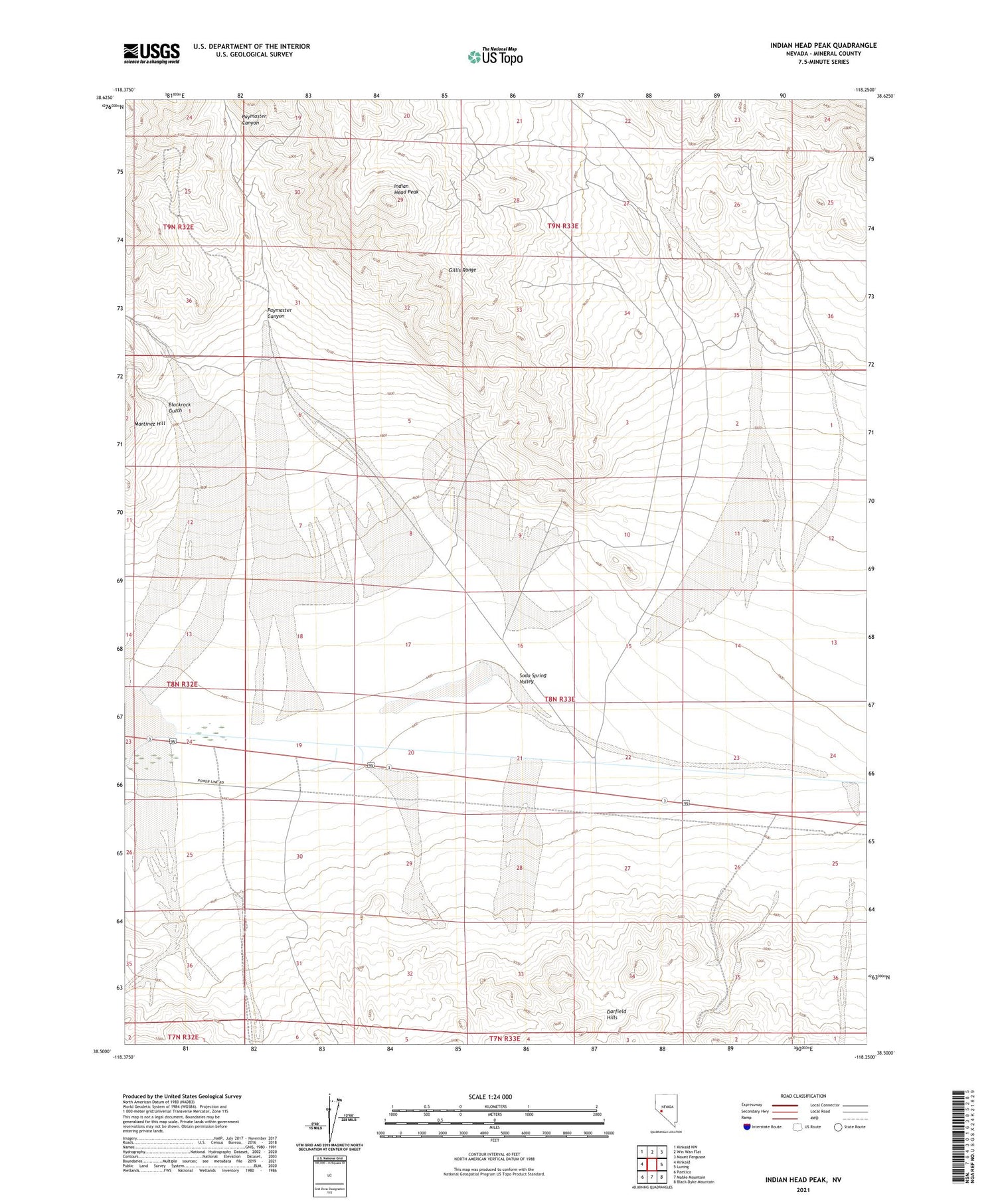 Indian Head Peak Nevada US Topo Map Image