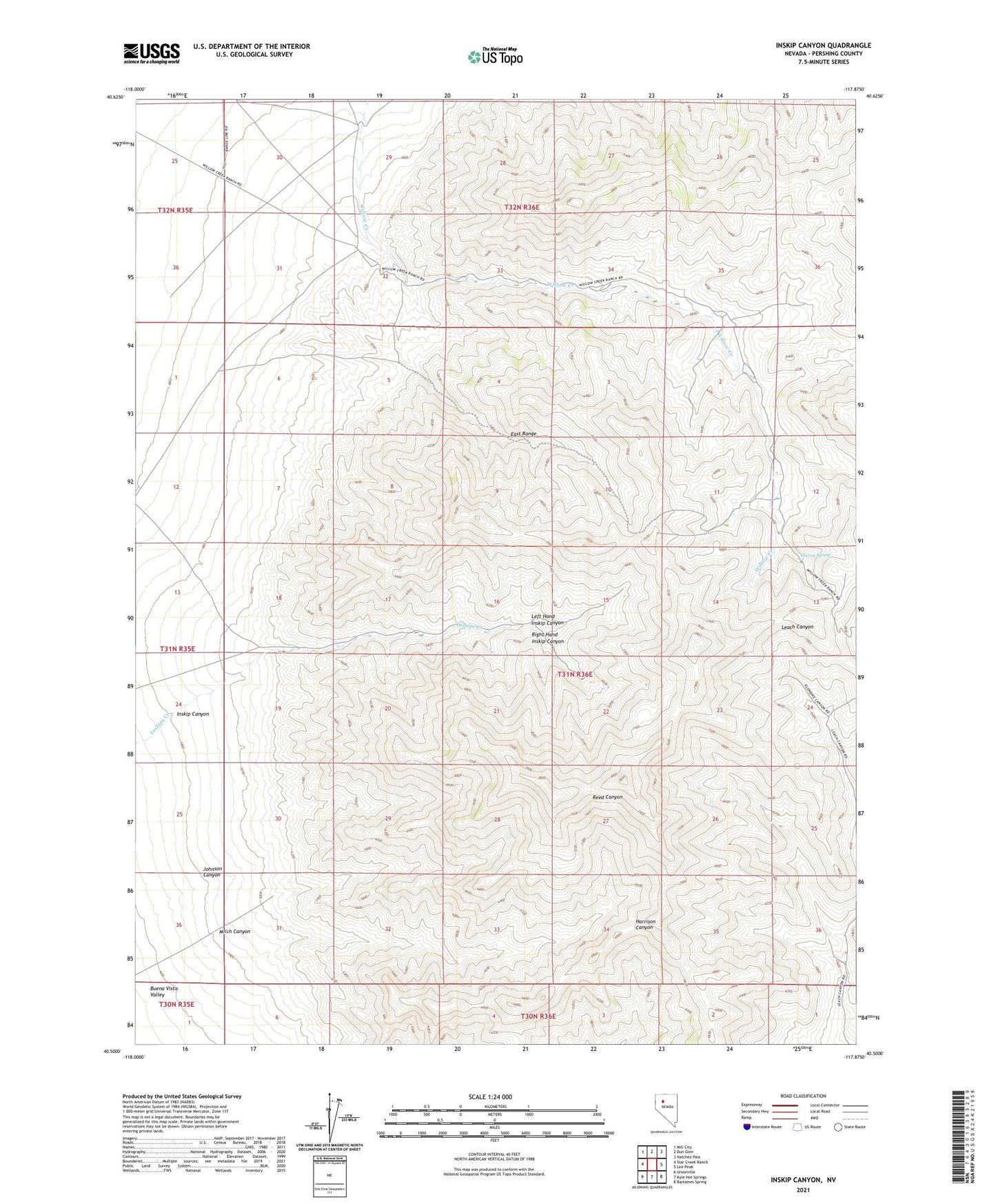 Inskip Canyon Nevada US Topo Map Image