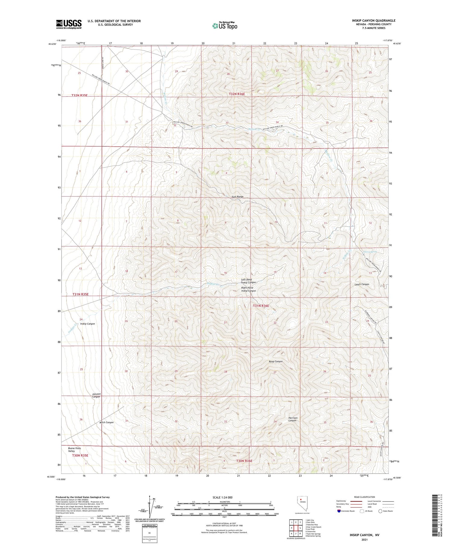 Inskip Canyon Nevada US Topo Map Image