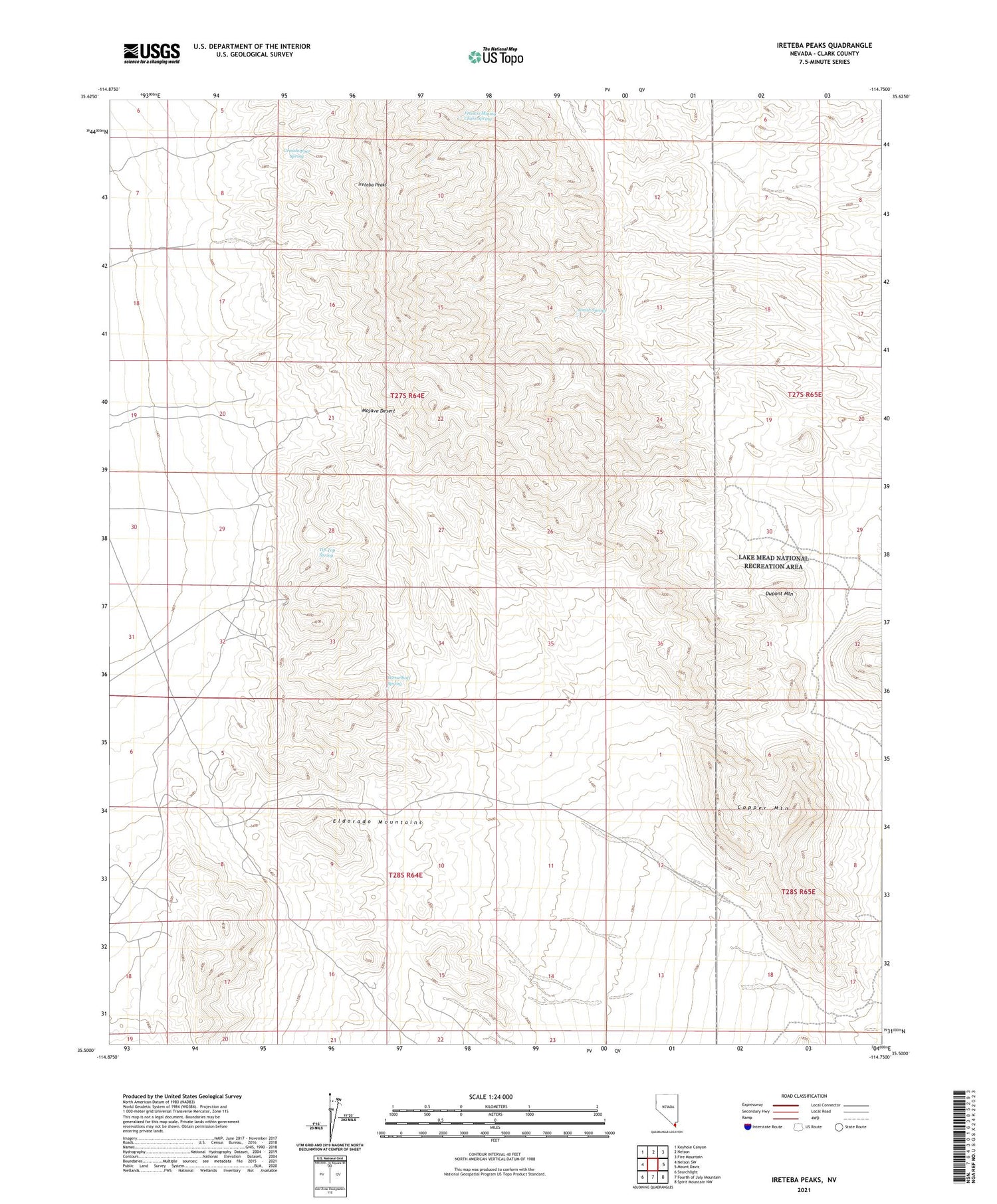 Ireteba Peaks Nevada US Topo Map Image