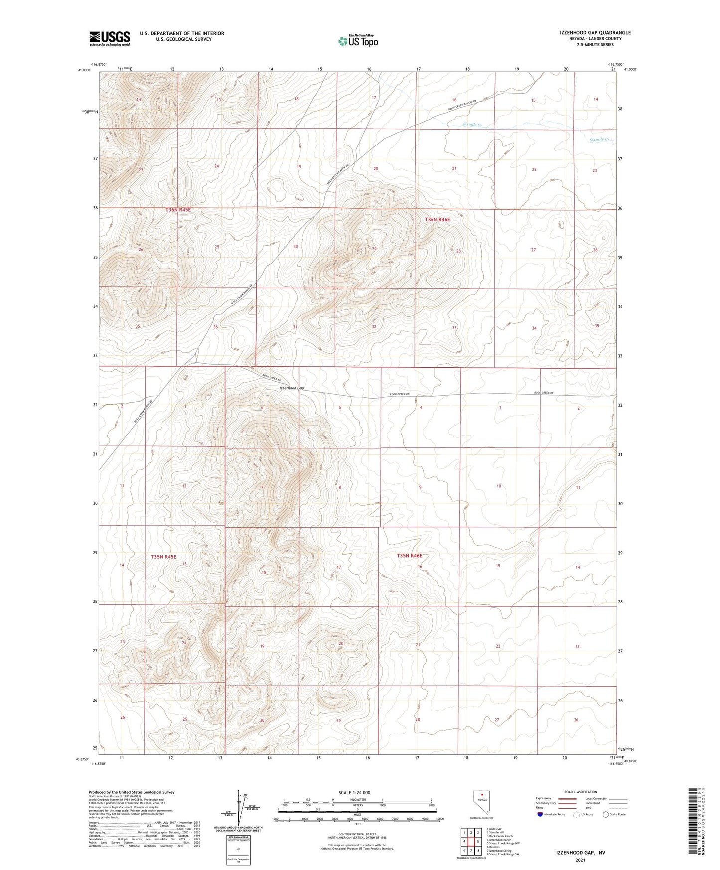 Izzenhood Gap Nevada US Topo Map Image