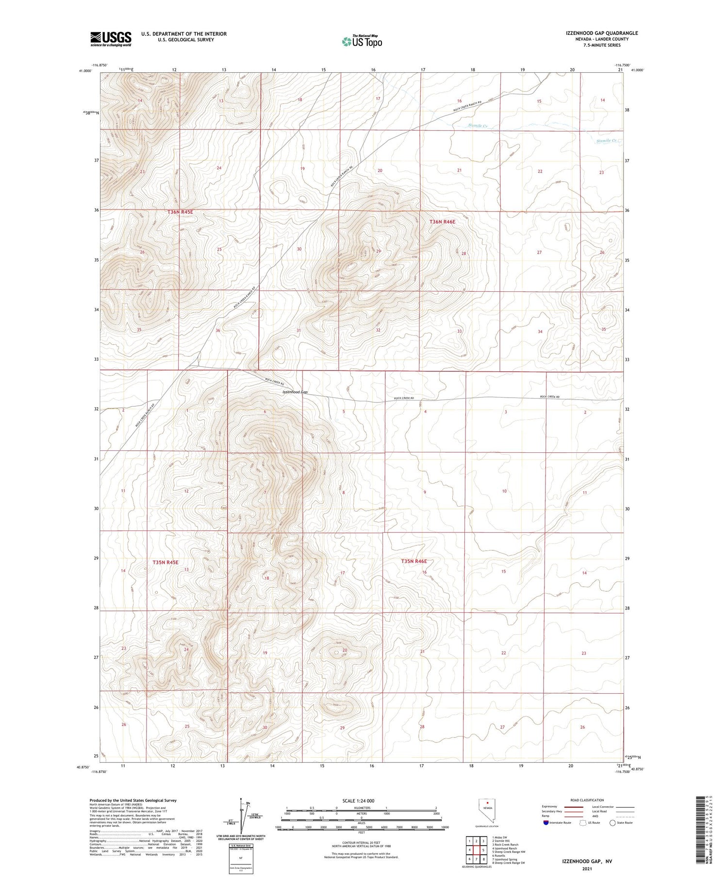 Izzenhood Gap Nevada US Topo Map Image