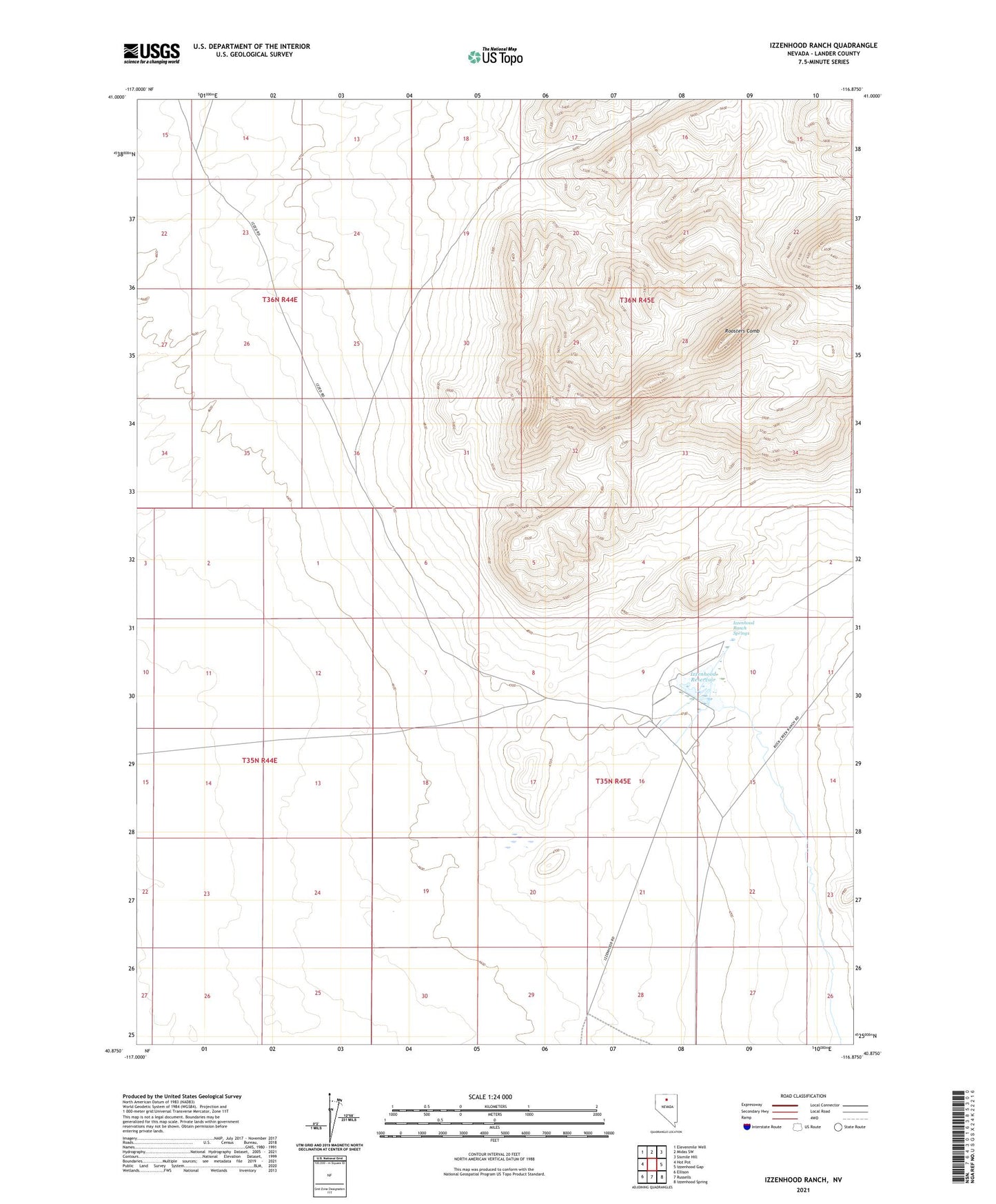 Izzenhood Ranch Nevada US Topo Map Image