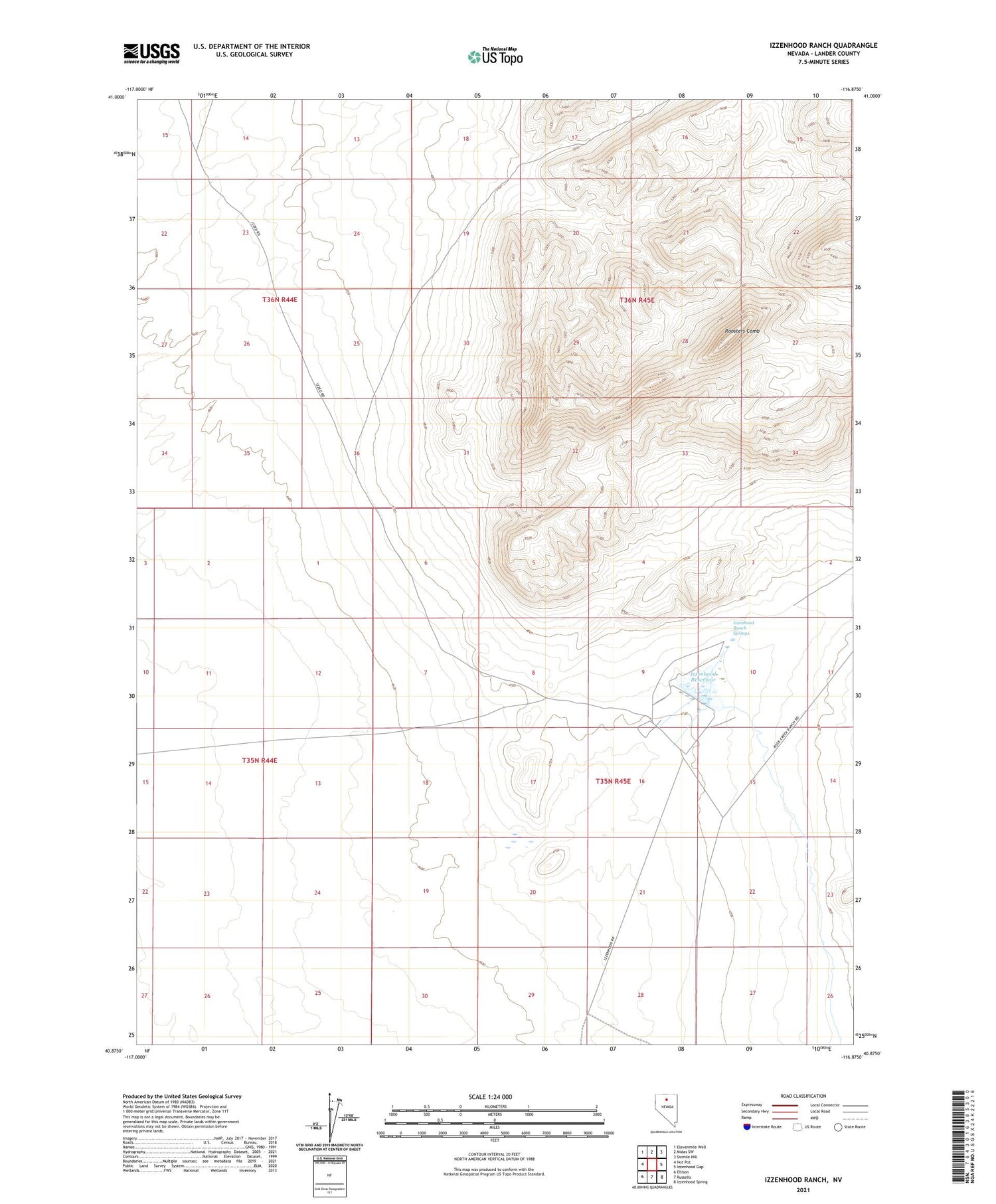 Izzenhood Ranch Nevada US Topo Map Image