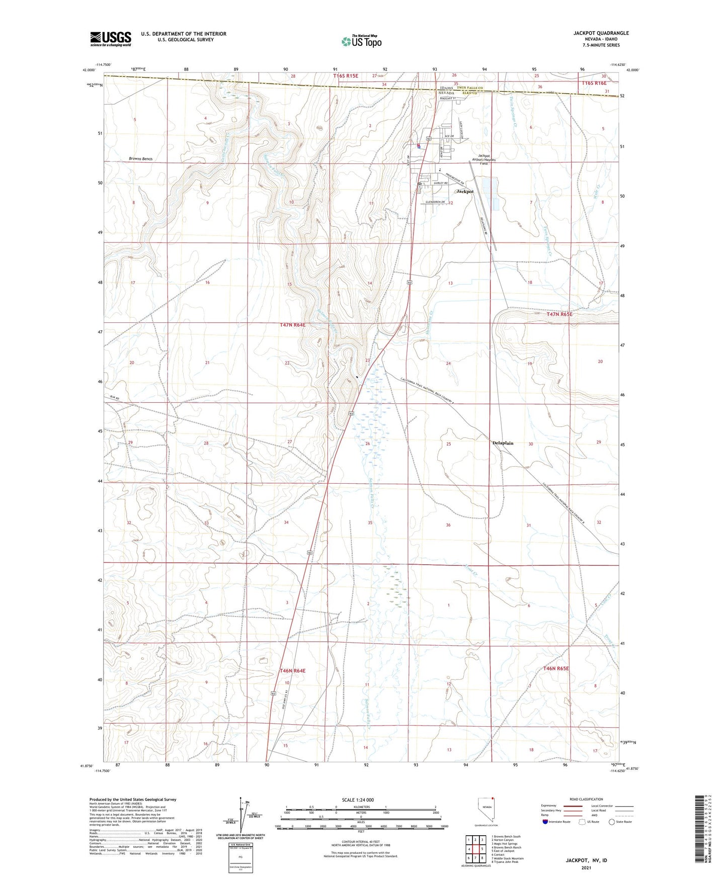 Jackpot Nevada US Topo Map Image