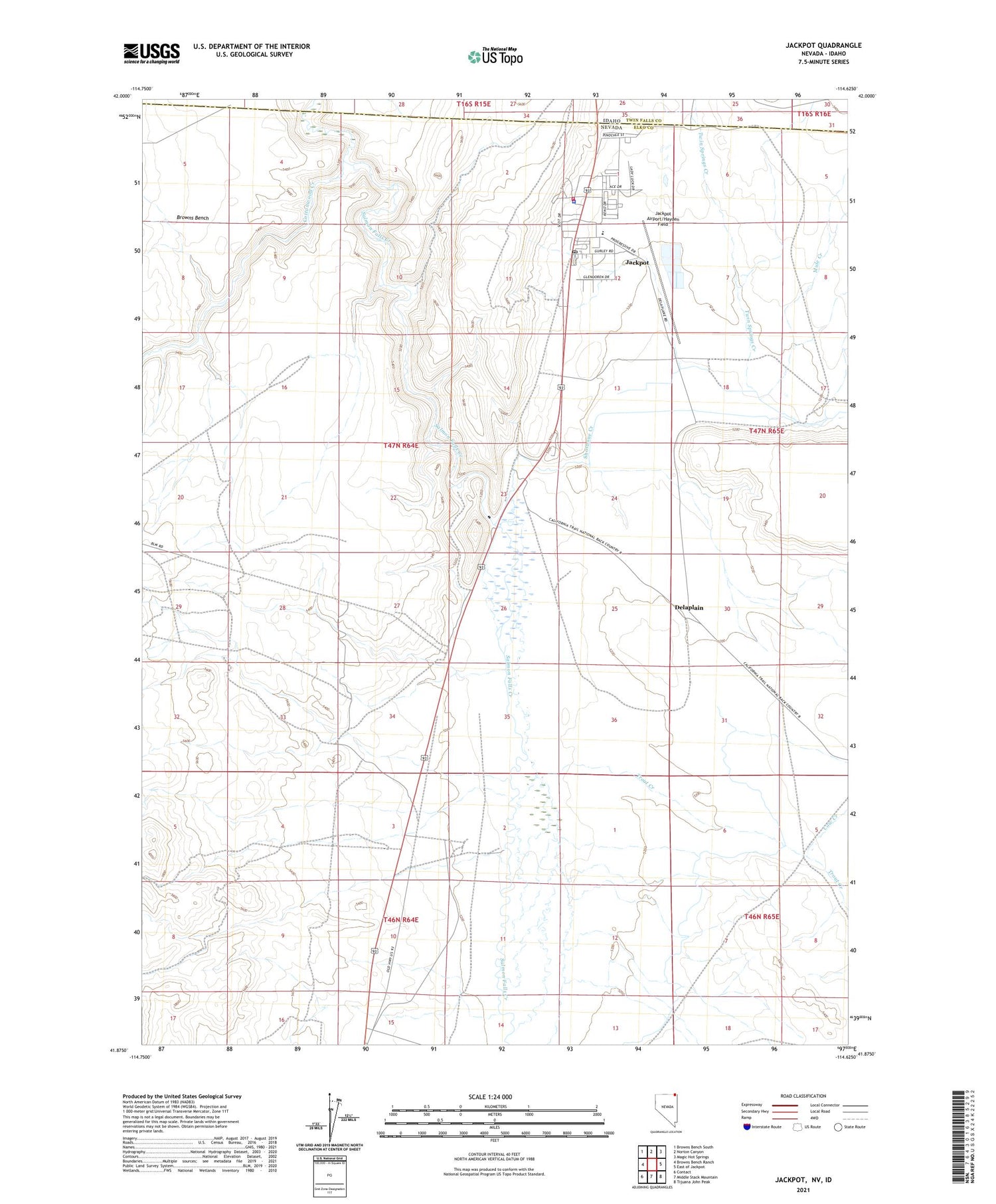 Jackpot Nevada US Topo Map Image