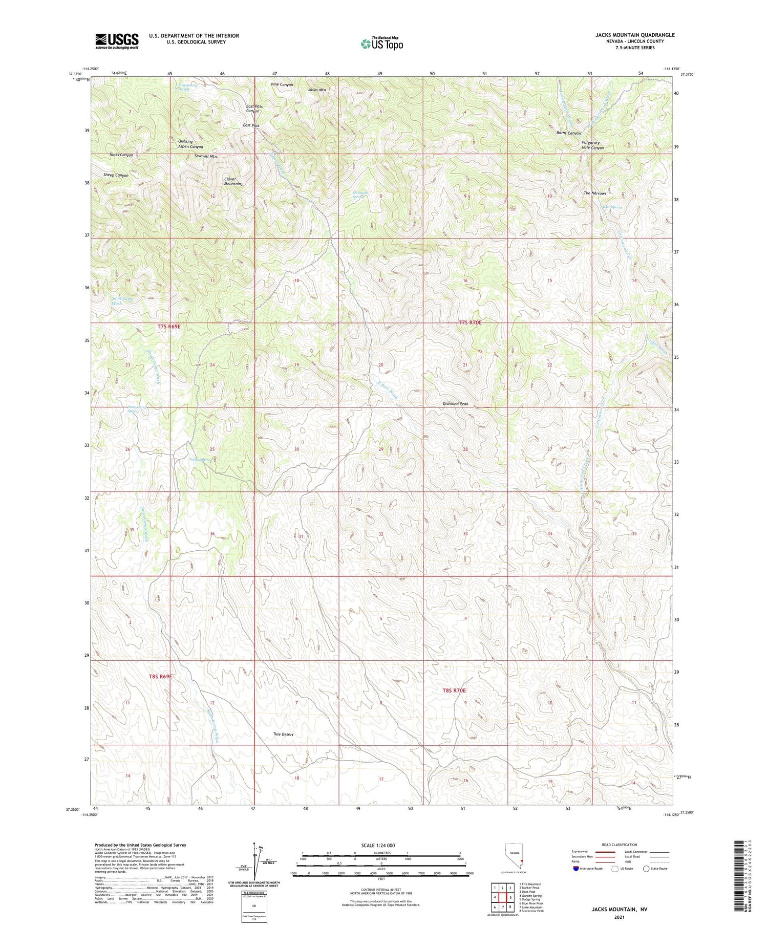 Jacks Mountain Nevada US Topo Map Image