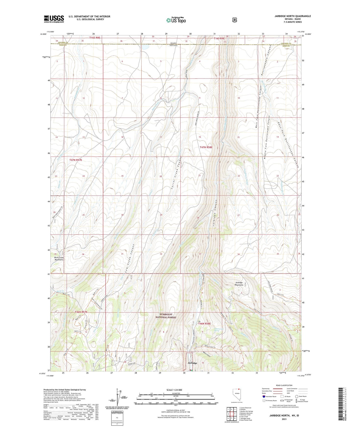 Jarbidge North Nevada US Topo Map Image