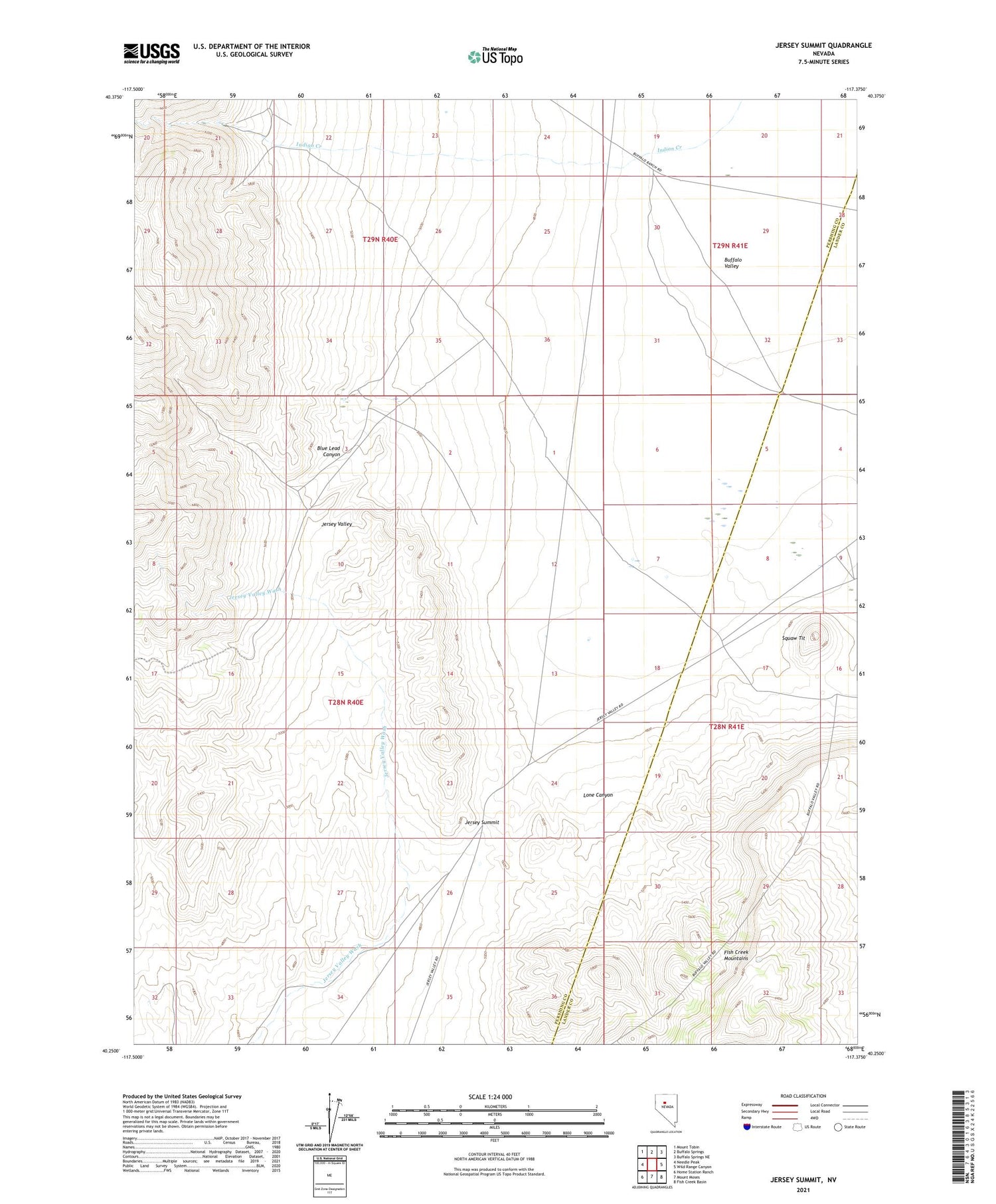 Jersey Summit Nevada US Topo Map Image