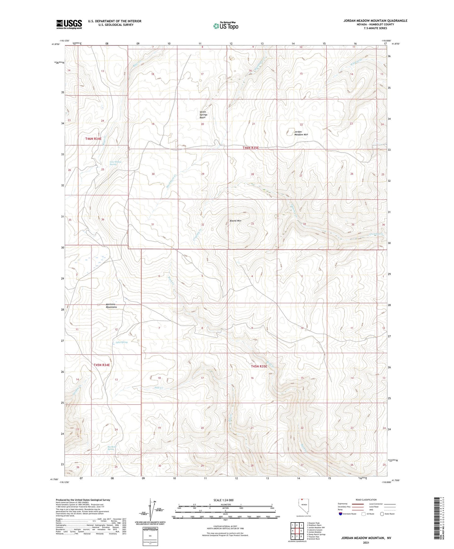 Jordan Meadow Mountain Nevada US Topo Map Image