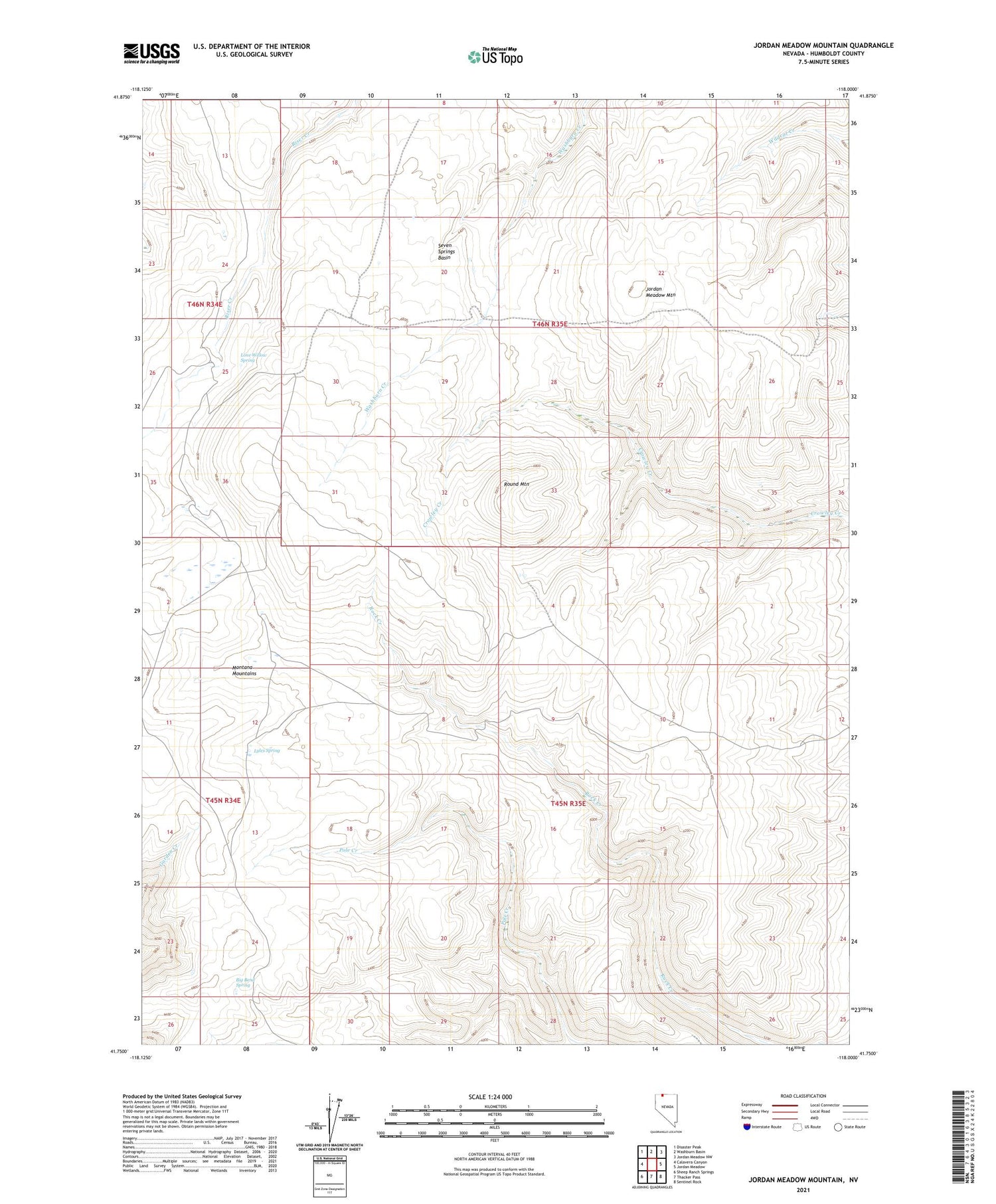 Jordan Meadow Mountain Nevada US Topo Map Image