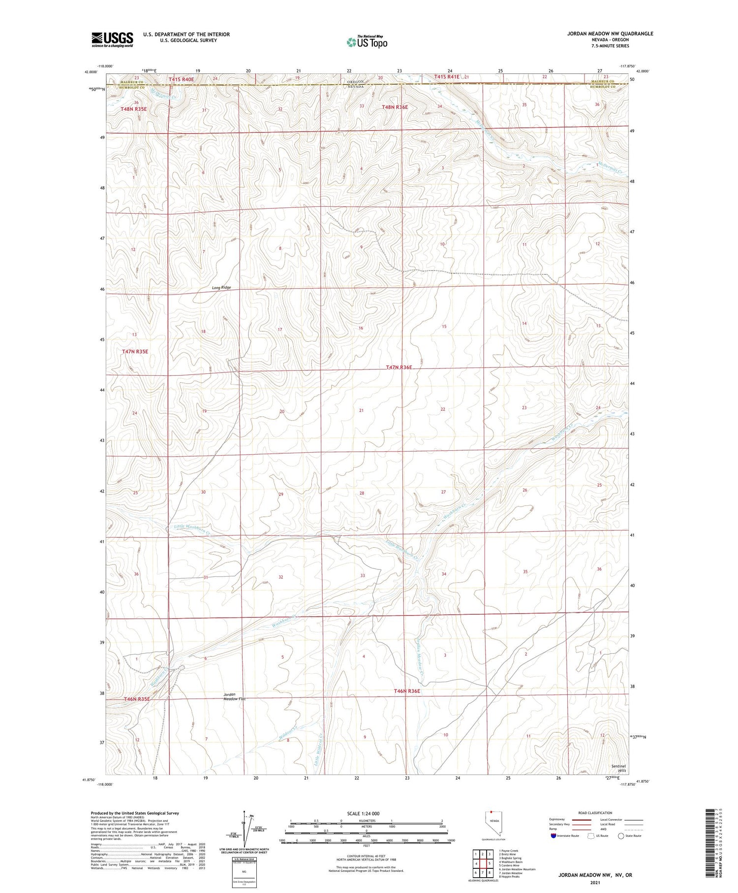Jordan Meadow NW Nevada US Topo Map Image