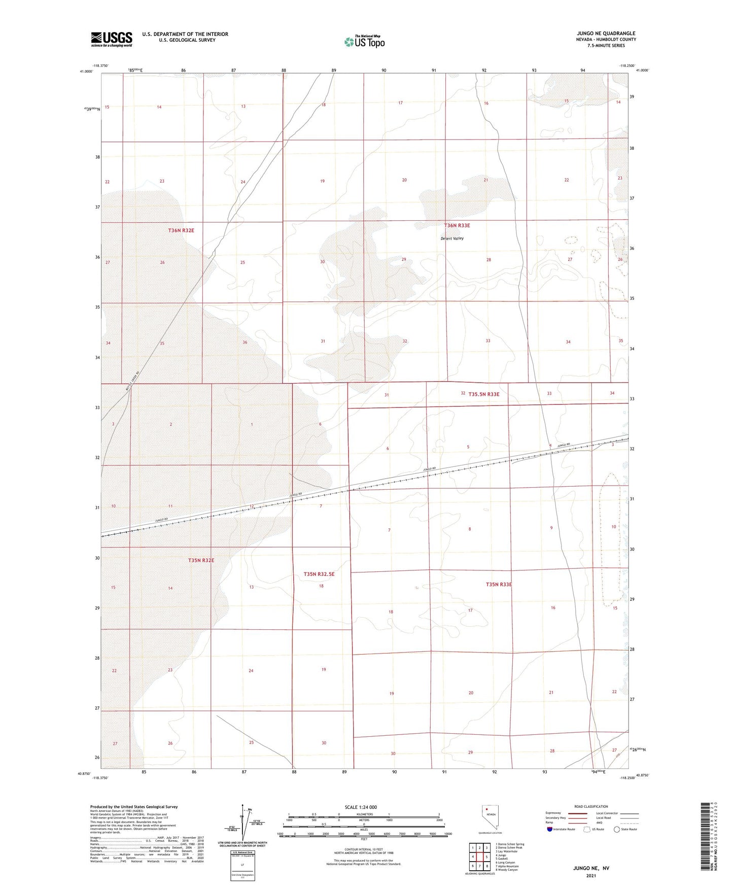 Jungo NE Nevada US Topo Map Image