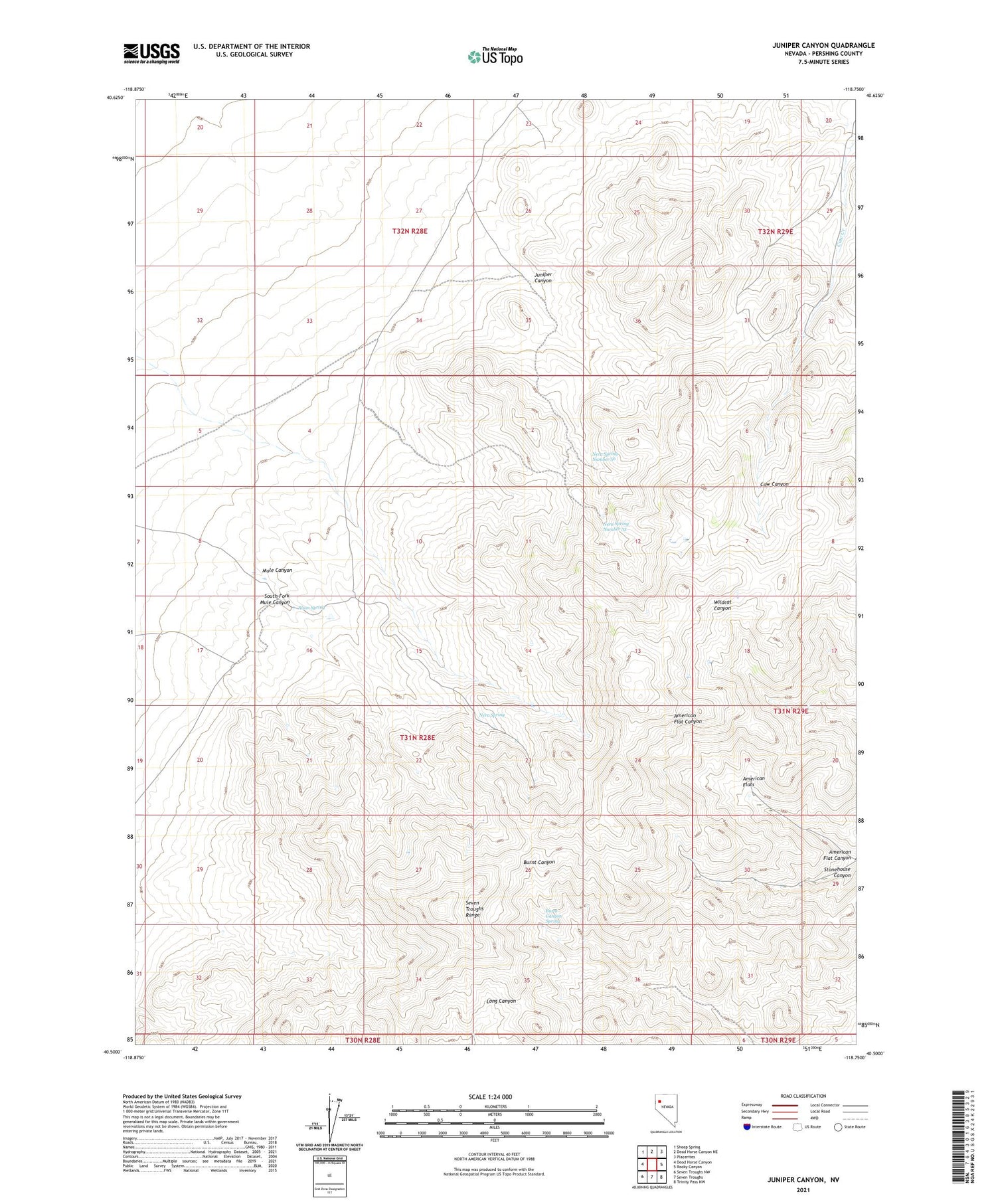 Juniper Canyon Nevada US Topo Map Image