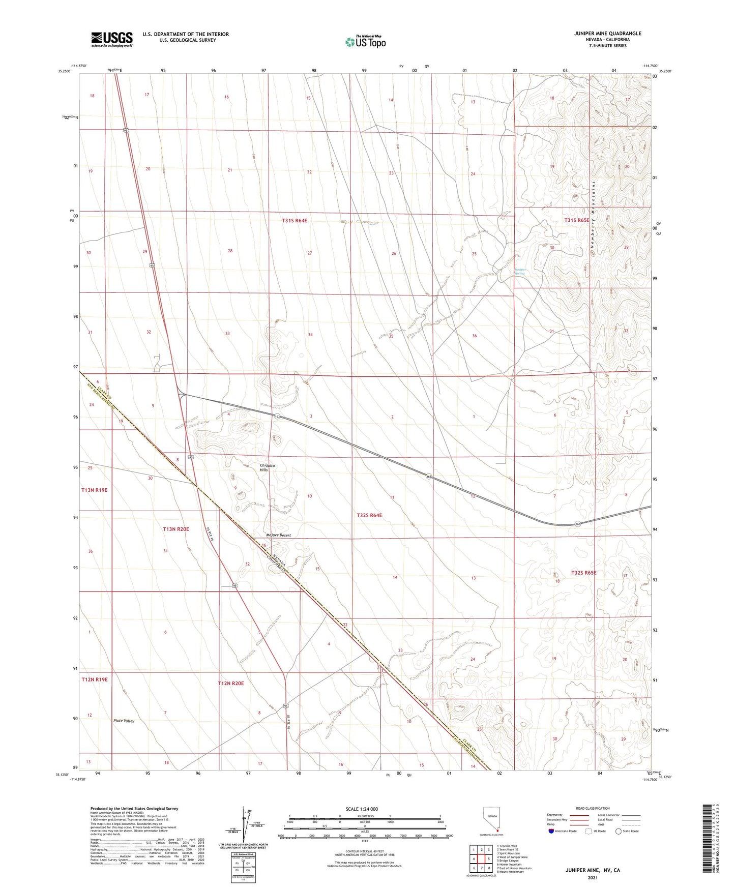 Juniper Mine Nevada US Topo Map Image