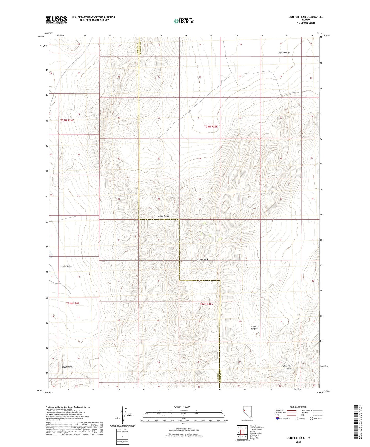 Juniper Peak Nevada US Topo Map Image