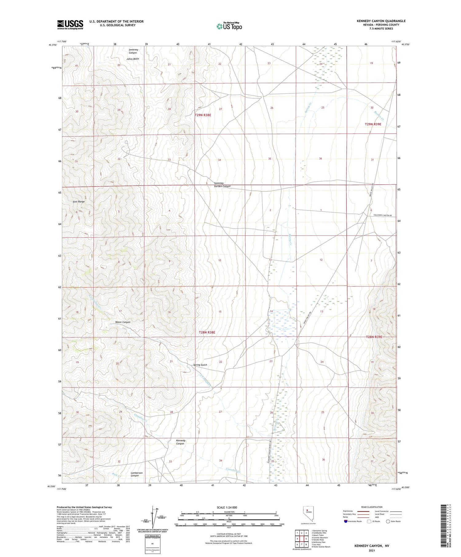Kennedy Canyon Nevada US Topo Map Image