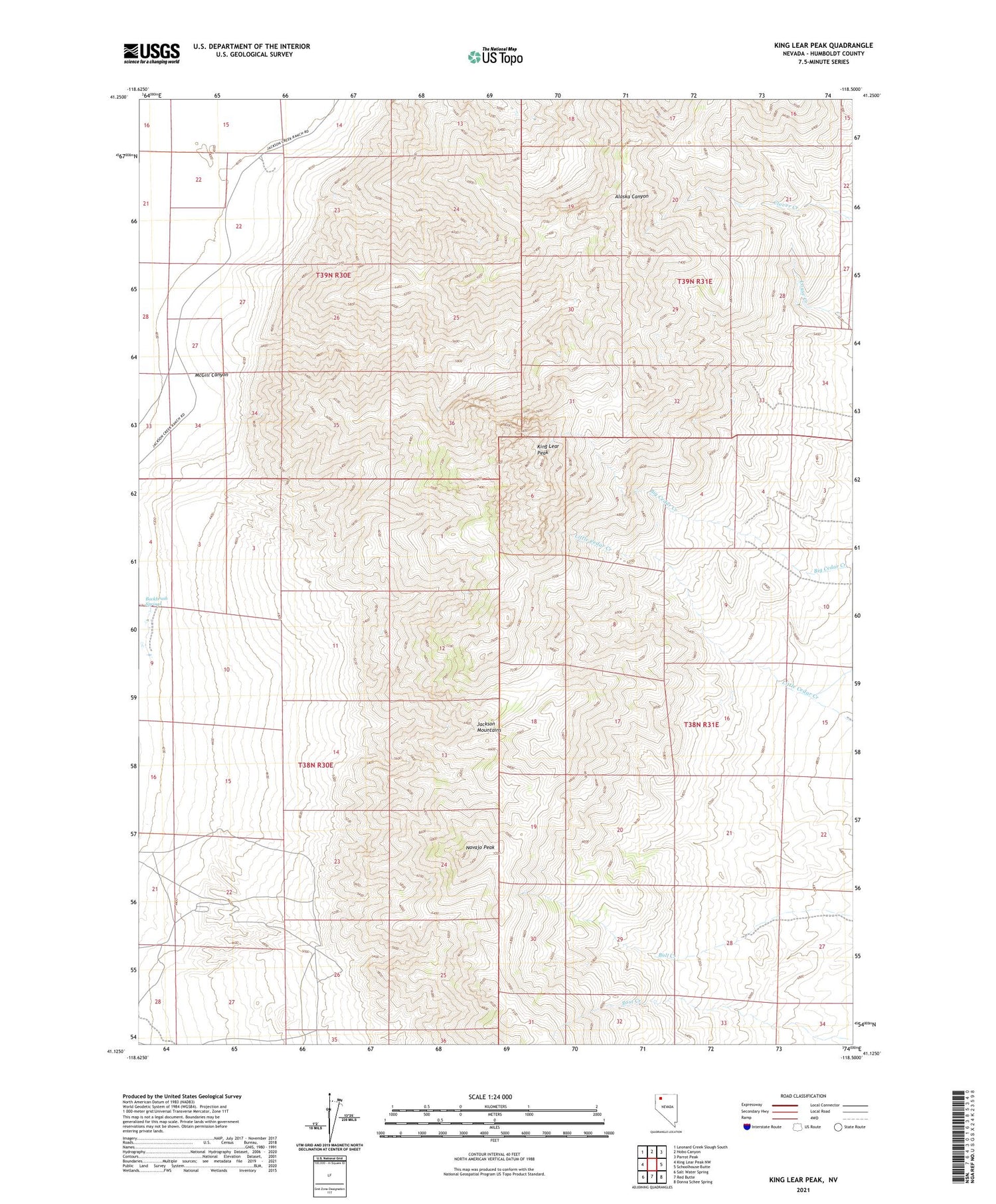 King Lear Peak Nevada US Topo Map Image