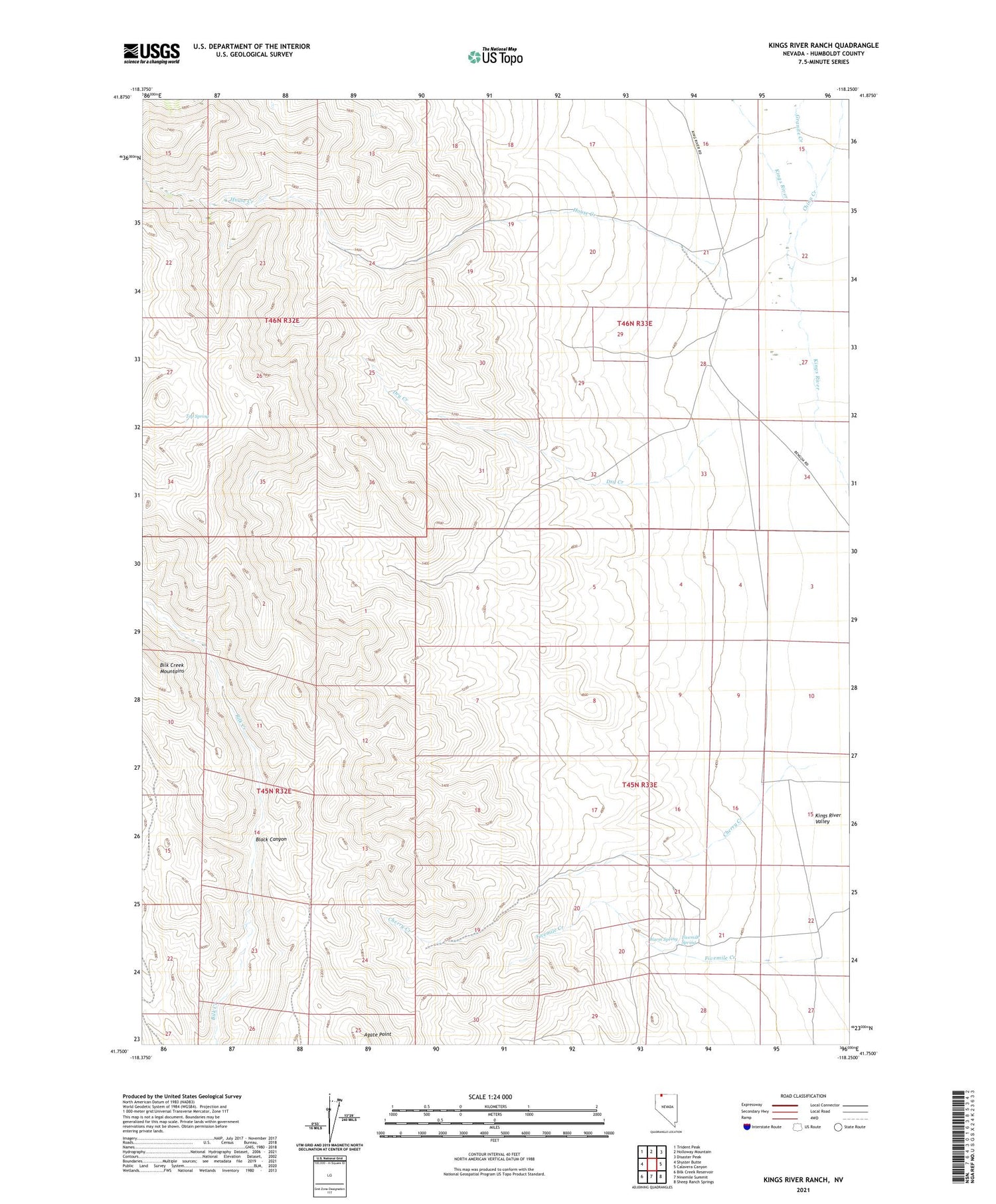 Kings River Ranch Nevada US Topo Map Image
