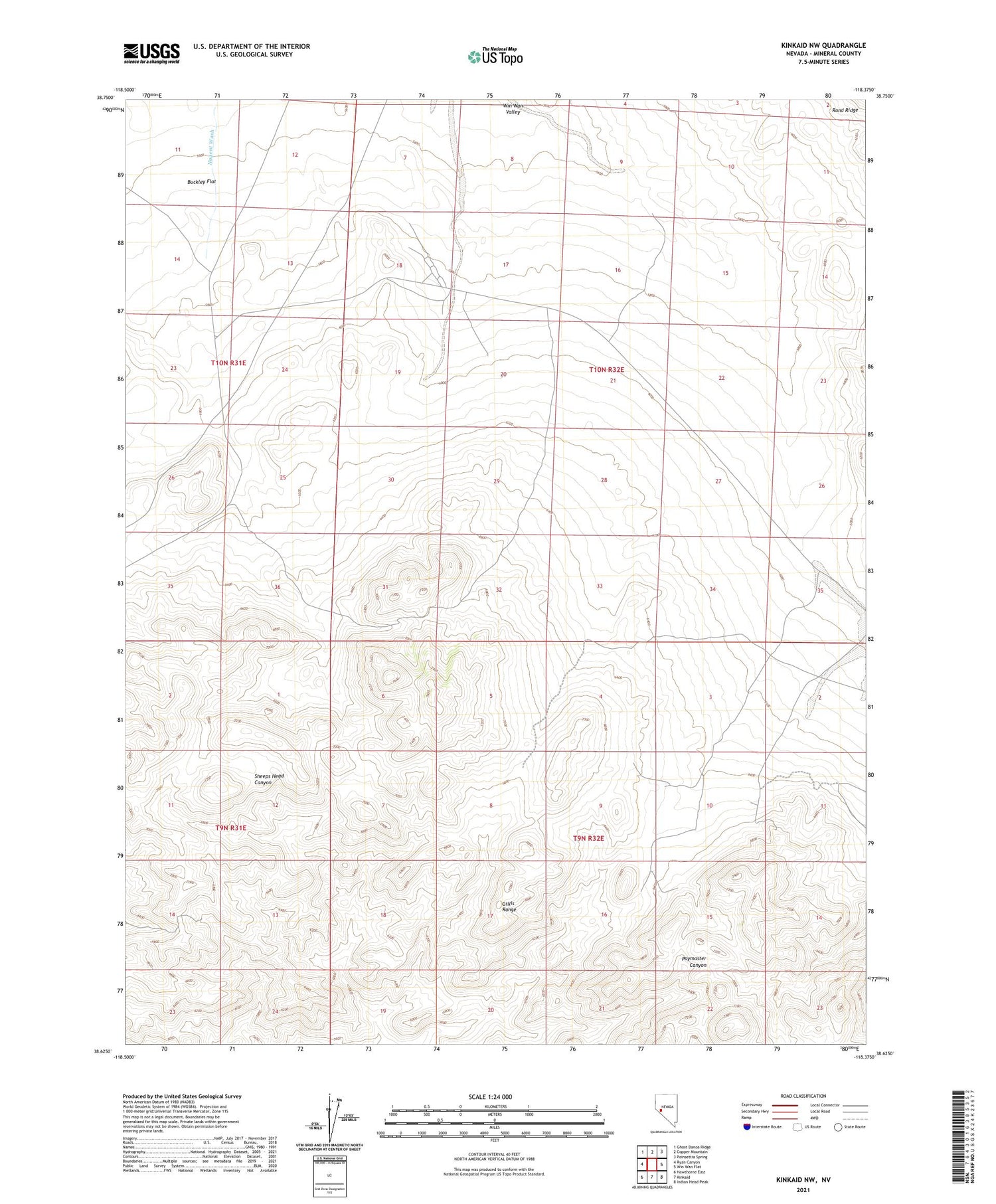 Kinkaid NW Nevada US Topo Map Image