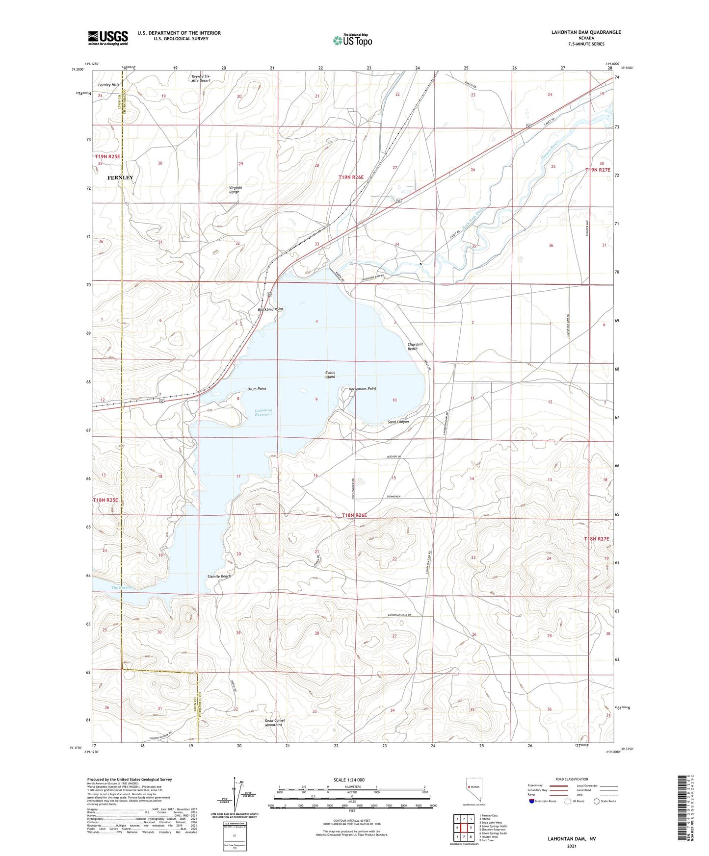 Lahontan Dam Nevada US Topo Map Image
