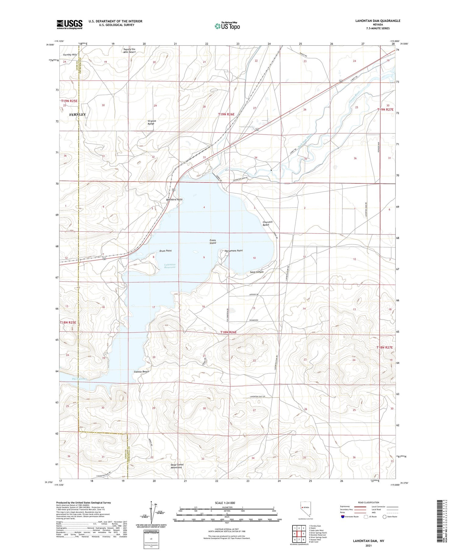 Lahontan Dam Nevada US Topo Map Image