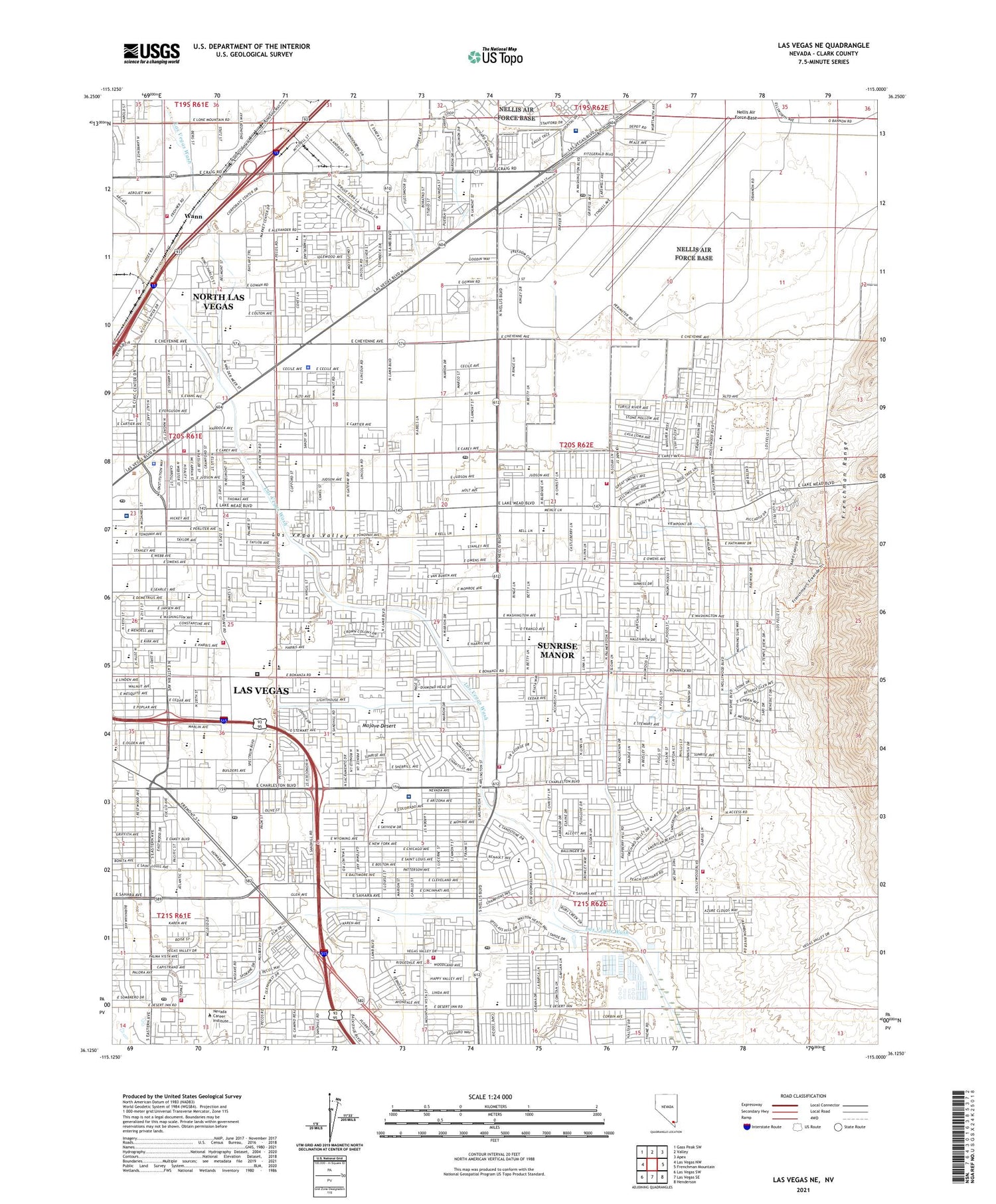 Las Vegas NE Nevada US Topo Map Image
