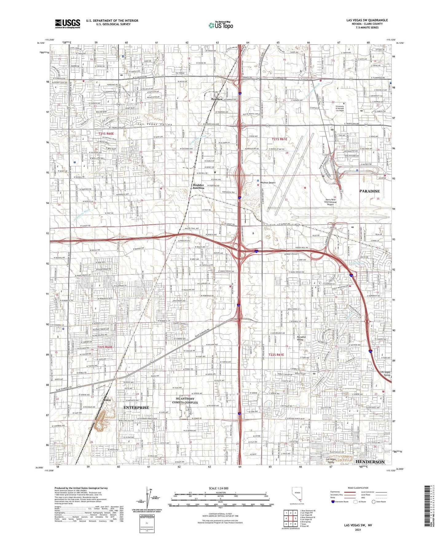 Las Vegas SW Nevada US Topo Map Image