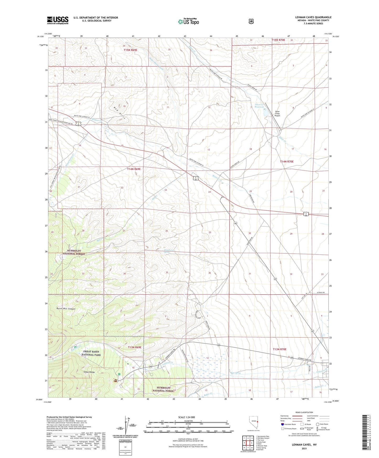 Lehman Caves Nevada US Topo Map Image