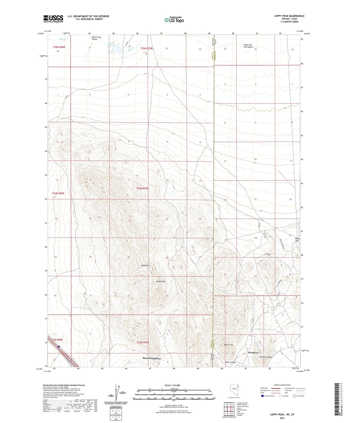 Leppy Peak Nevada US Topo Map Image