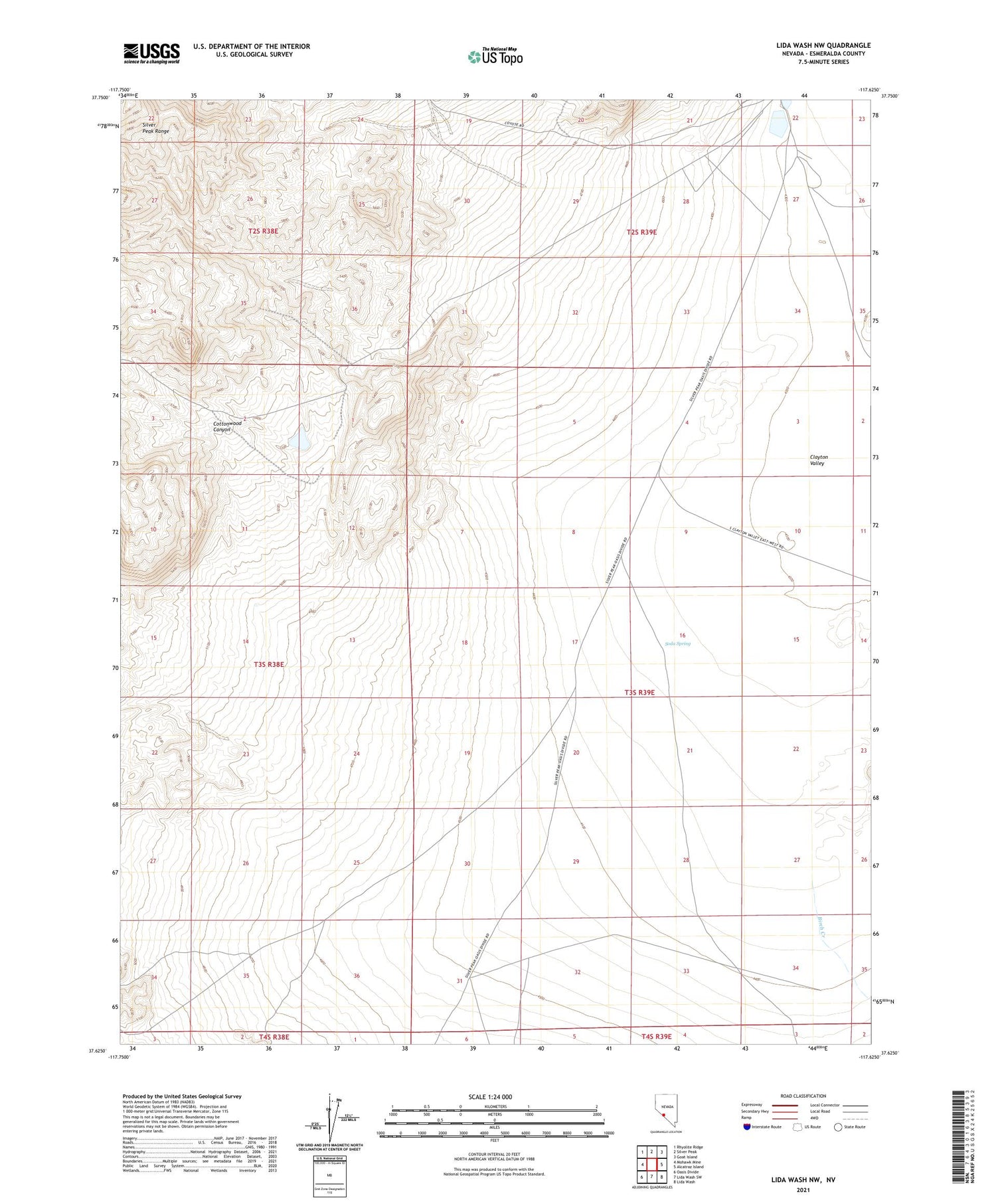 Lida Wash NW Nevada US Topo Map Image